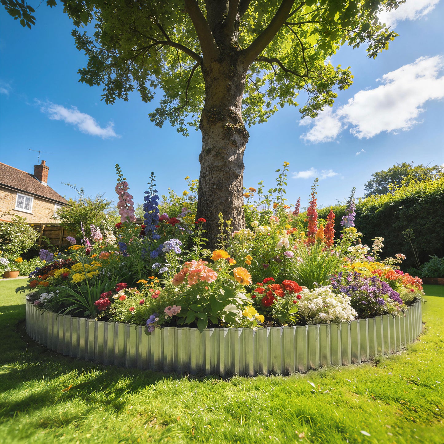 Outsunny Metal Garden Edging Border 8 Inch By 21.3 Foot Corrugated Heavy Duty Galvanised Steel Lawn Edging Silver Tone