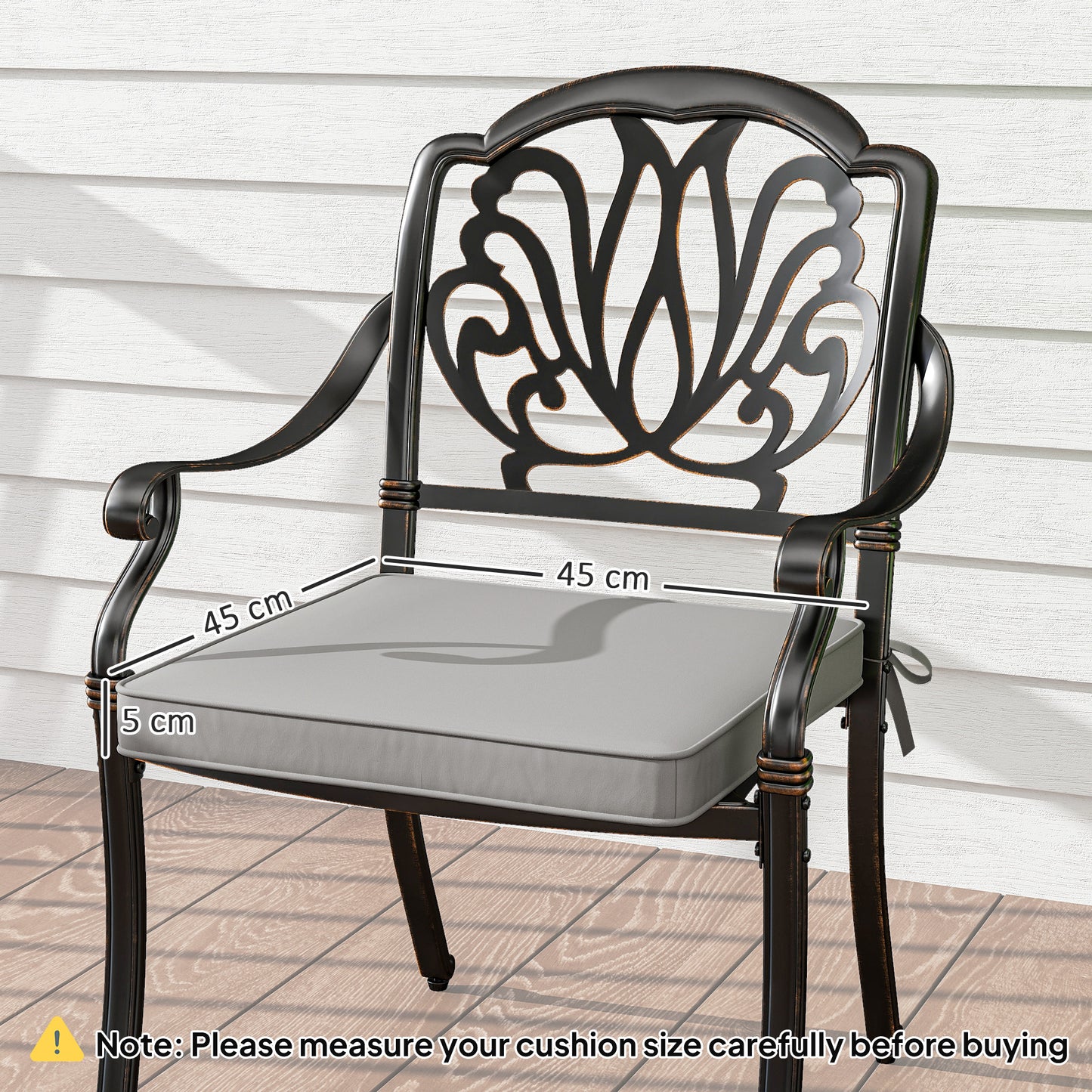 Outsunny Set Of Two 45x45cm Garden Seat Cushions Light Grey For Outdoor Chairs Benches And Patio