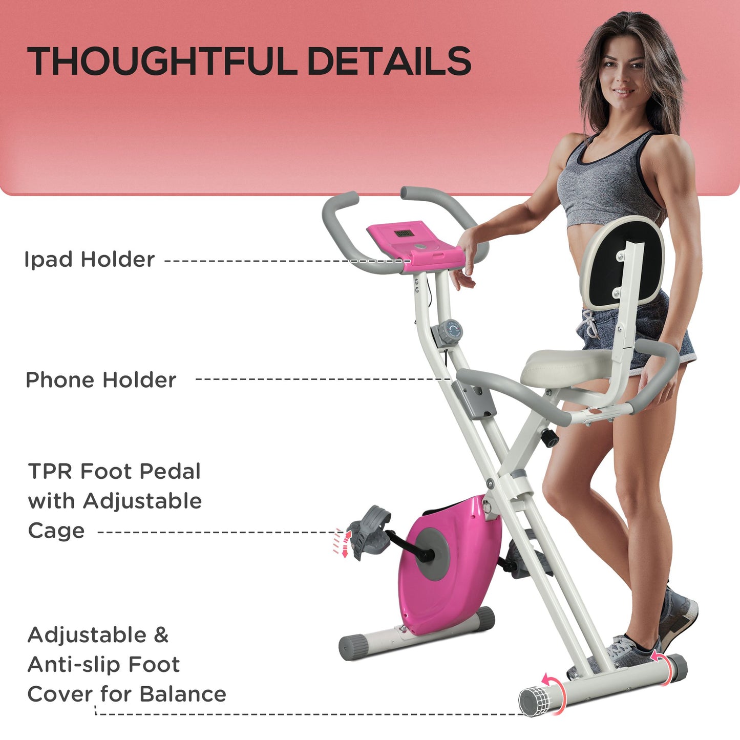 SPORTNOW Adjustable Folding Exercise Bike with Magnetic Resistance and Backrest | Indoor Fitness Stationary Bike - ALL4U RETAILER LTD