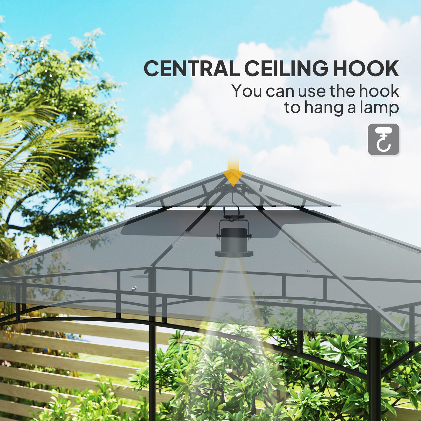 Outsunny 8 By 5 Ft Grill Gazebo With Double Tier Canopy LED Lights 2 Side Shelves And Hooks Dark Grey