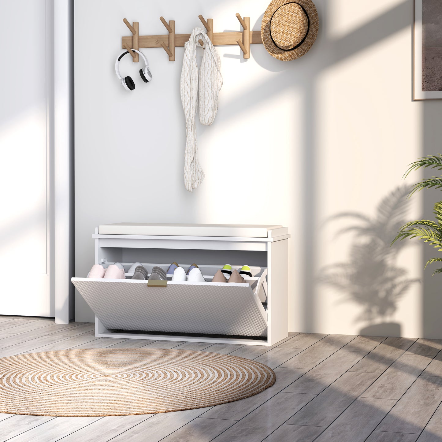 HOMCOM Elegant Eight Shoe Bench With Top Seat White Durable 120 Kg Weight Capacity And Flip Drawer Storage