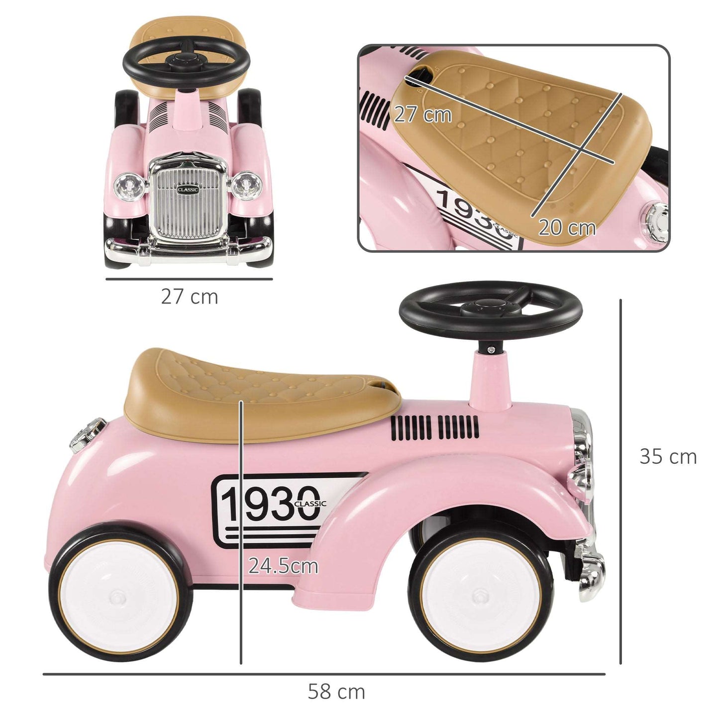 AIYAPLAY Foot Floor Slider Toddlers Under Seat Storage Ride Sliding Car Horn Aged 12-36 Months Pink - ALL4U RETAILER LTD