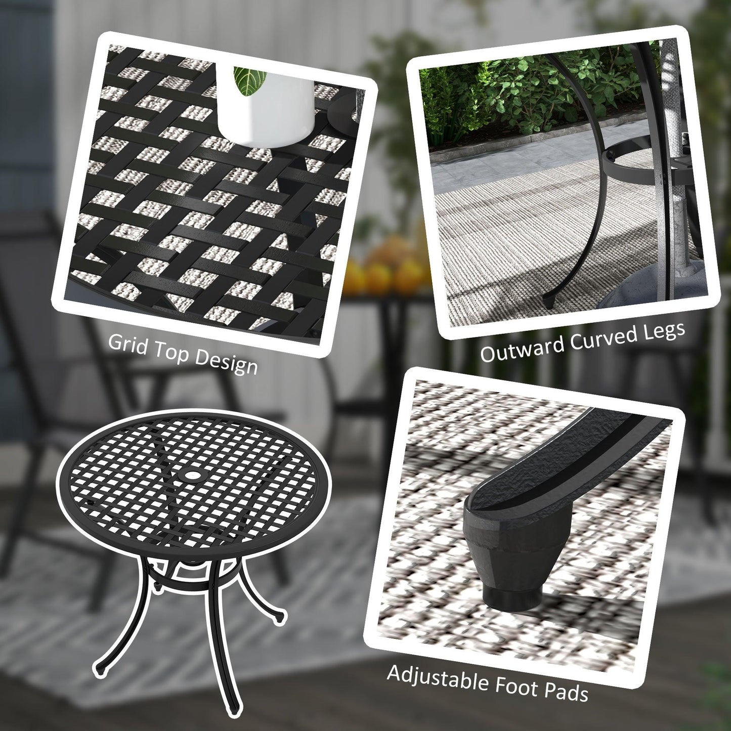 Outsunny Cast Aluminium Bistro Table with Umbrella Hole, 85cm Round Garden Table, Patio Table for Balcony, Poolside, Black - ALL4U RETAILER LTD