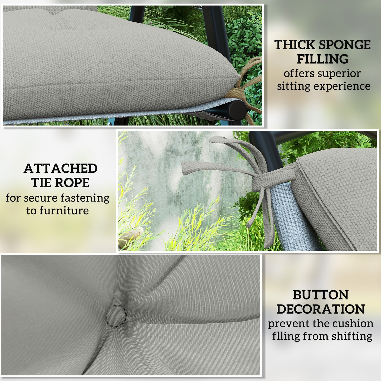 Outsunny Outdoor Seat Cushions Set Of Two Light Grey Polyester Cover Stain Resistant Plush Cotton Filling