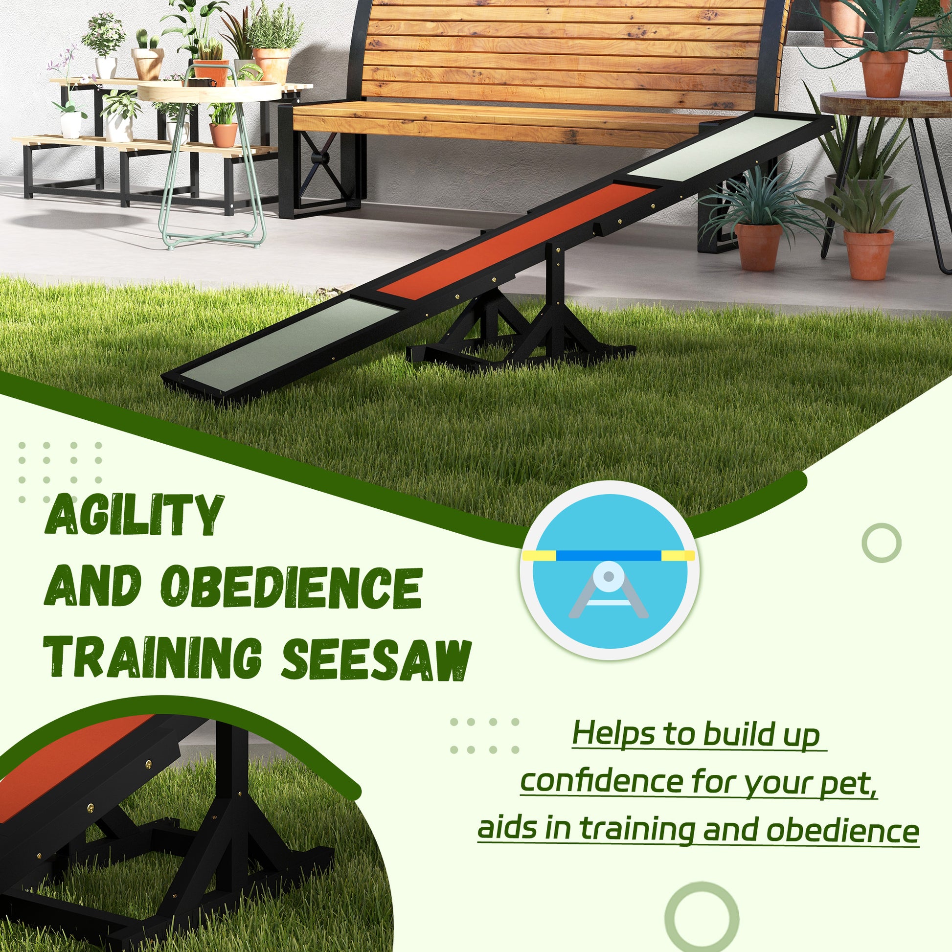 PawHut Large Dog Agility Seesaw - Durable Wooden Training Equipment with Non-Slip Surface - Black - ALL4U RETAILER LTD