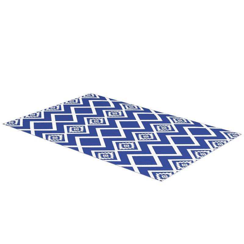 Outsunny Reversible RV Outdoor Rug - Plastic Straw Material, Portable with Carry Bag - 182 x 274cm - Blue and White - ALL4U RETAILER LTD