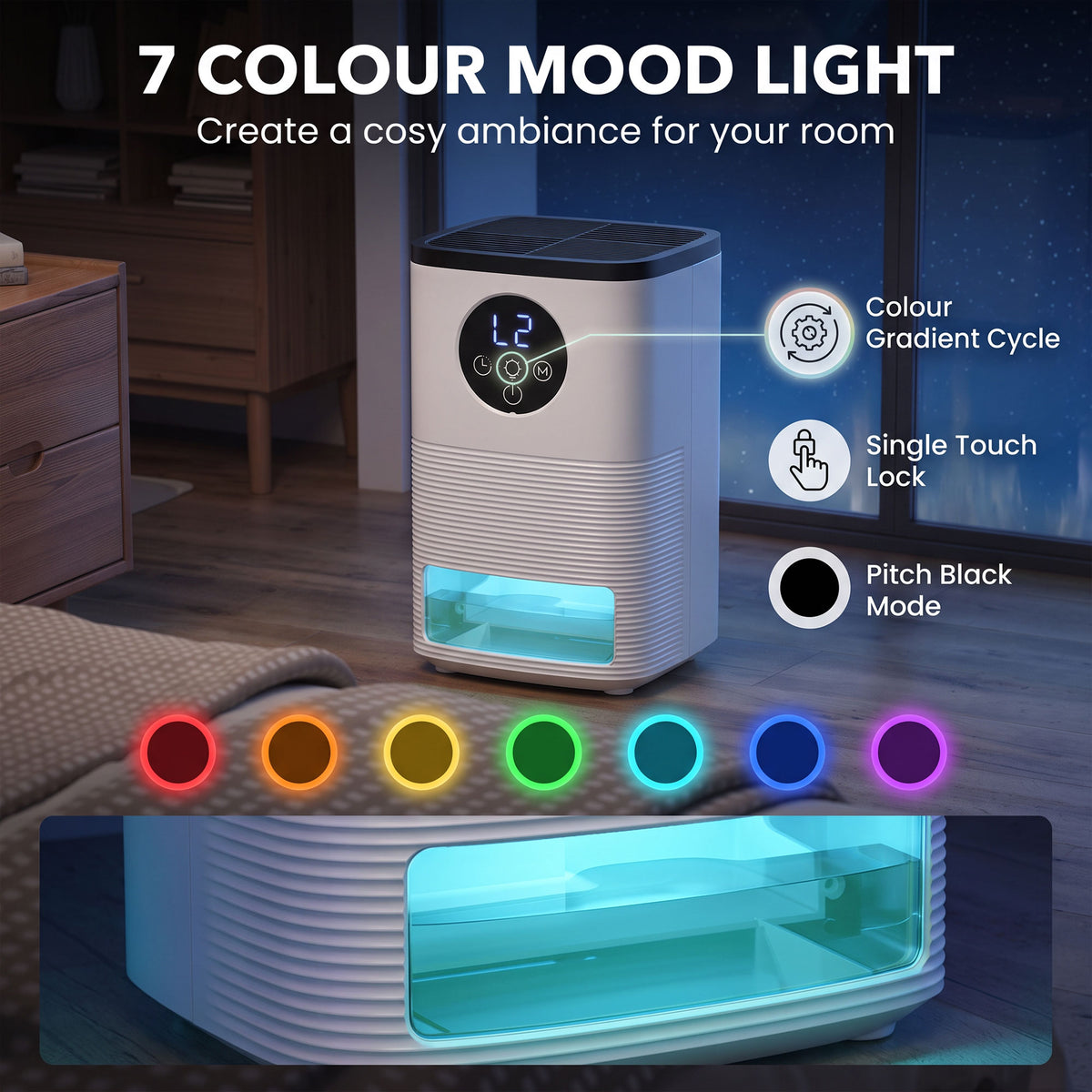 HOMCOM 300ml Per Day Mini Dehumidifier With RGB Lights And 1.4L Tank