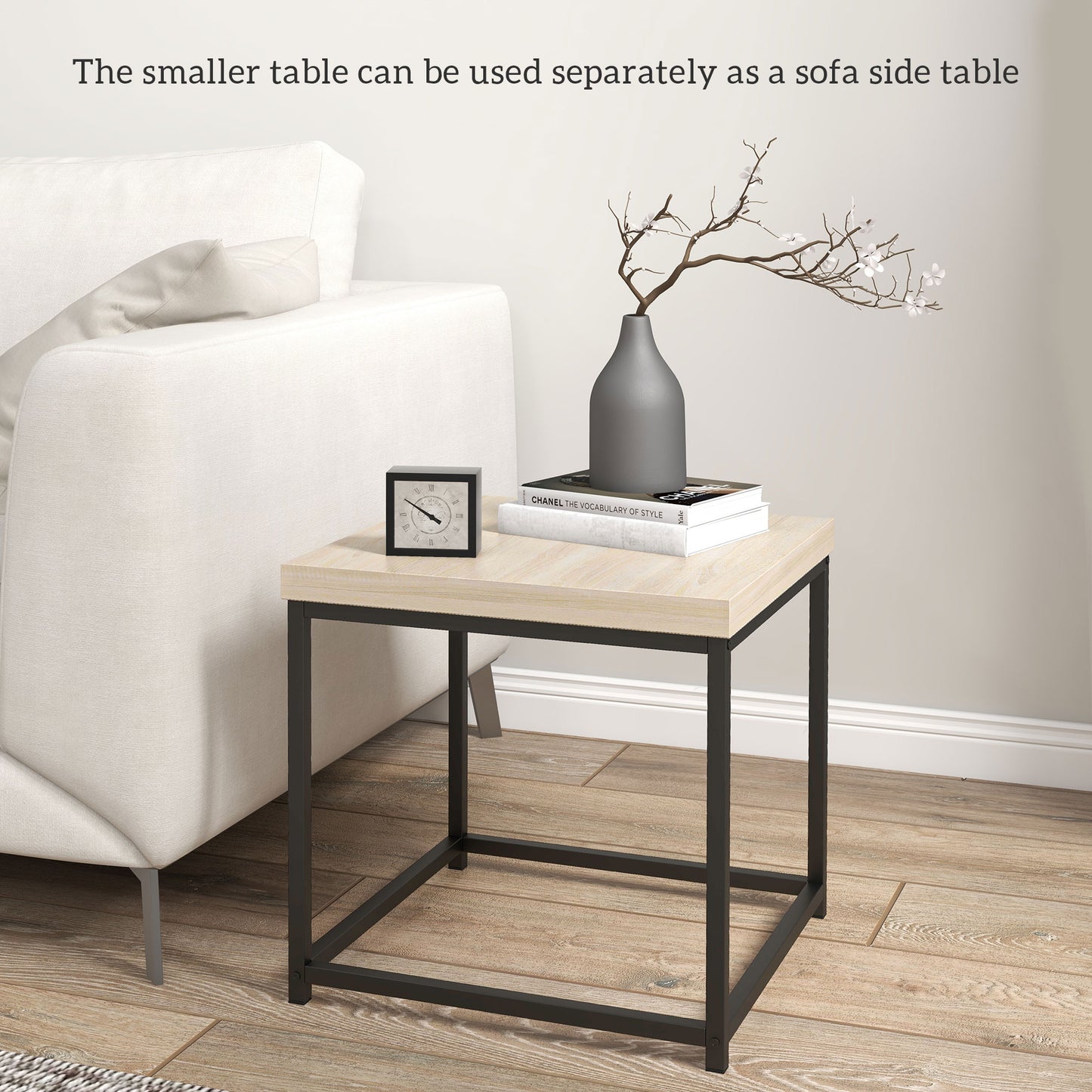 HOMCOM Nesting Coffee Table Set of 2 with 3.5cm Thick Oak Tabletop and Steel Frames