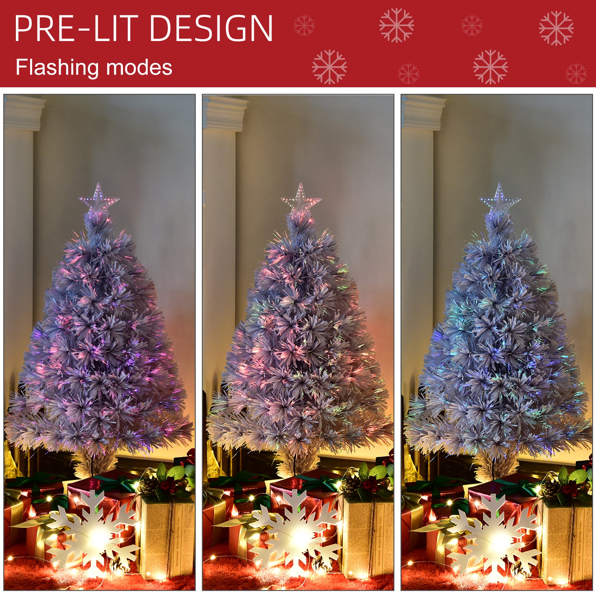 HOMCOM Mini White Prelit Christmas Tree with Fibre Optic Lights - 2.5FT Tabletop Holiday Decor - ALL4U RETAILER LTD