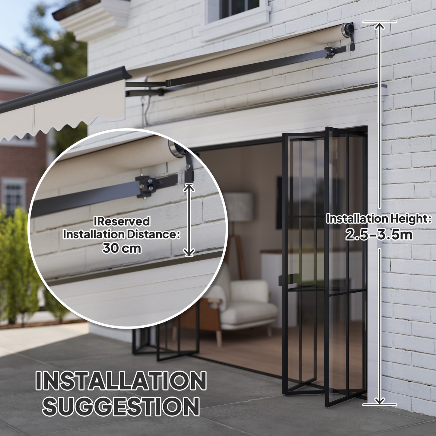 Outsunny 2.5x2m Electric Awning With Remote Controller Aluminium Frame Retractable Shade Canopy For Garden Patio Beige