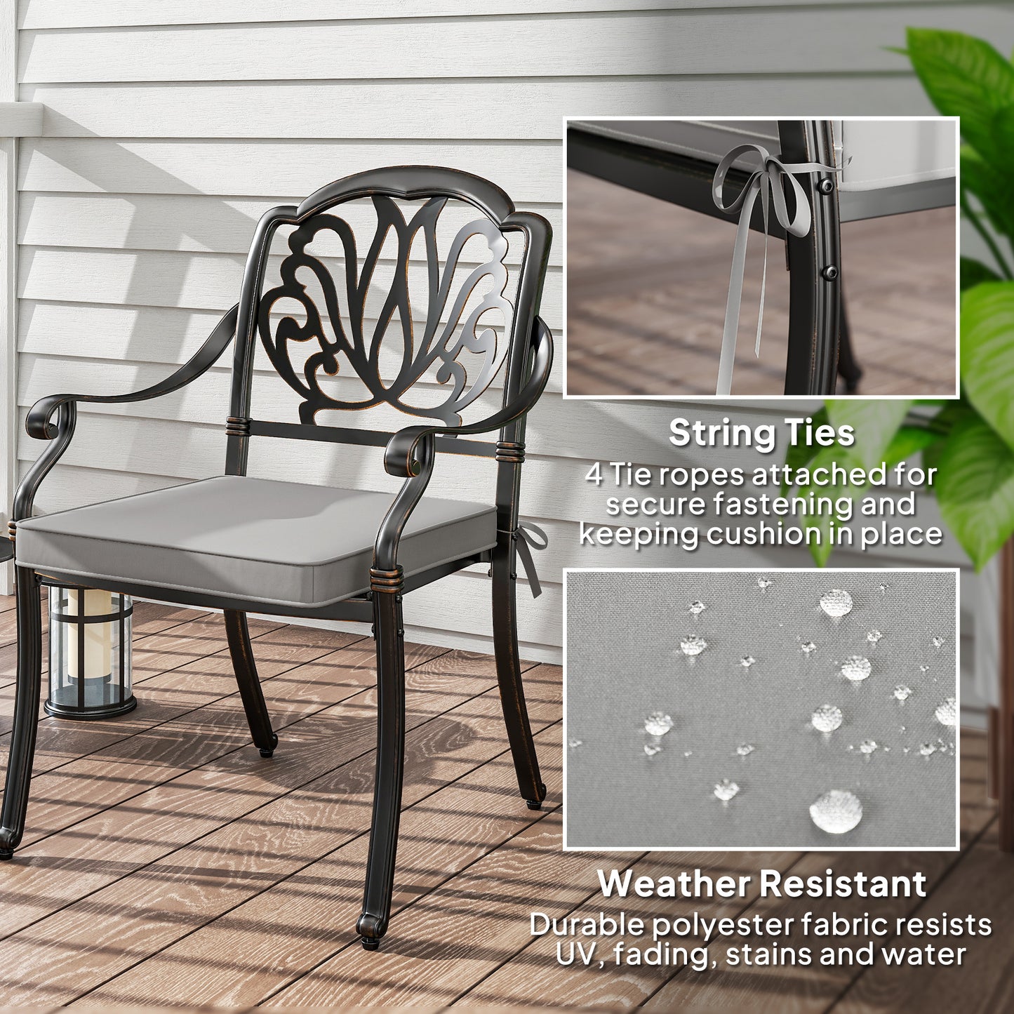 Outsunny Set Of Two 45x45cm Garden Seat Cushions Light Grey For Outdoor Chairs Benches And Patio