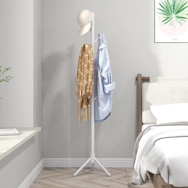 HOMCOM 8-Hook Wooden Coat Rack - White, Freestanding Entryway Organizer - ALL4U RETAILER LTD