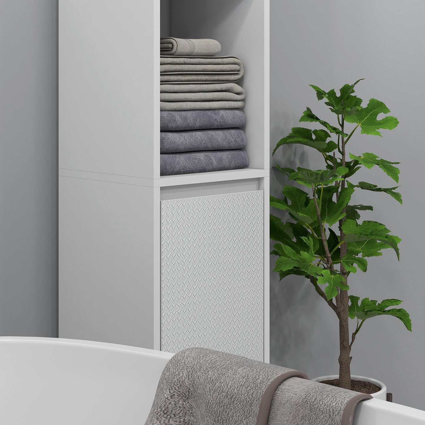 HOMCOM Narrow Tall Bathroom Cabinet White Slim Freestanding Storage Cupboard With Two Open Compartments And Inner Shelf
