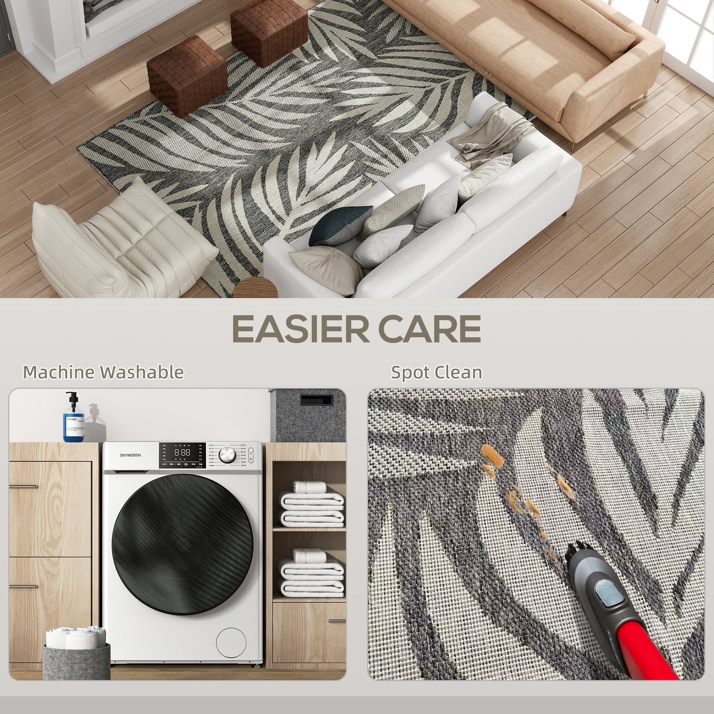 HOMCOM UV Resistant Indoor Outdoor Area Rug 230x160 cm Grey Easy Clean Machine Washable for Patio Garden