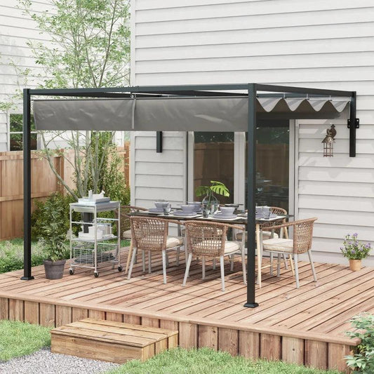 Outsunny 2 x 3m Lean To Pergola - Metal Pergola with Retractable Roof for Grill, Garden, Patio, Deck - ALL4U RETAILER LTD