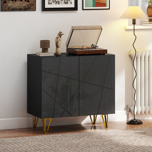 HOMCOM Modern Luxe High Gloss Sideboard With Hairpin Legs In Black Elegant Storage Cabinet