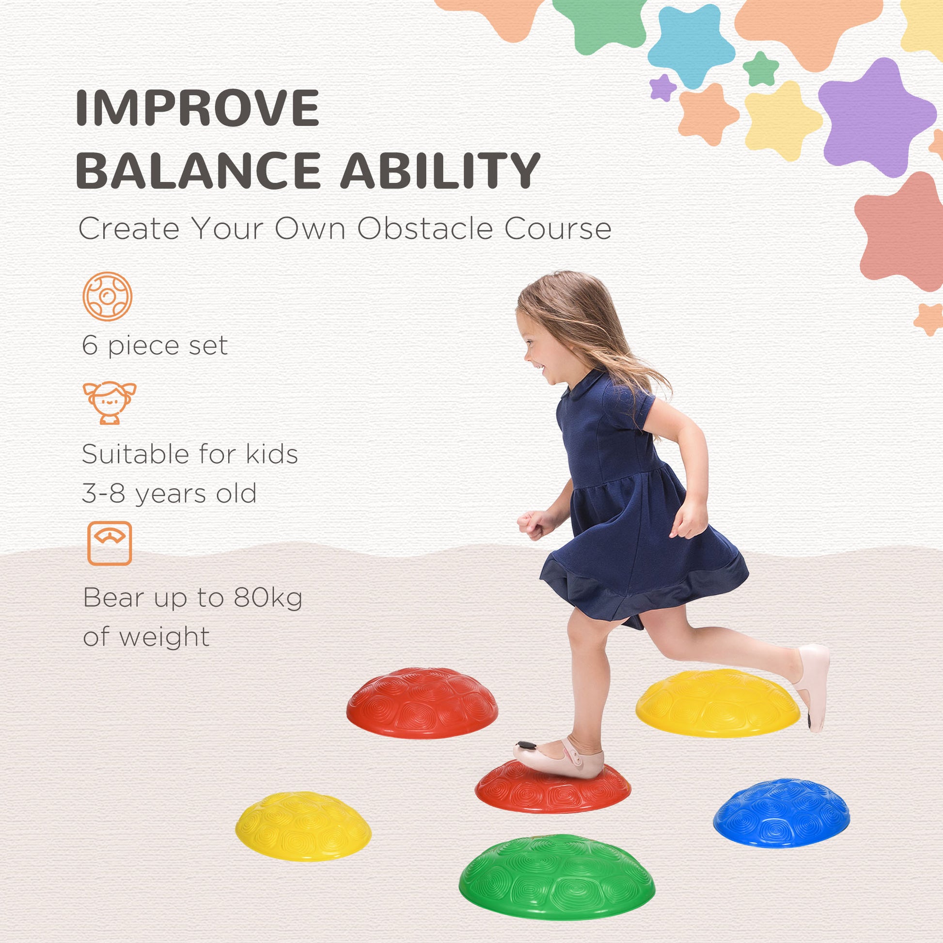 AIYAPLAY Colorful 6-Piece Kids Stepping Stones Set with Non-Slip Mats for Indoor and Outdoor Fun – Sensory Balance Toys for Ages 3-8 - ALL4U RETAILER LTD