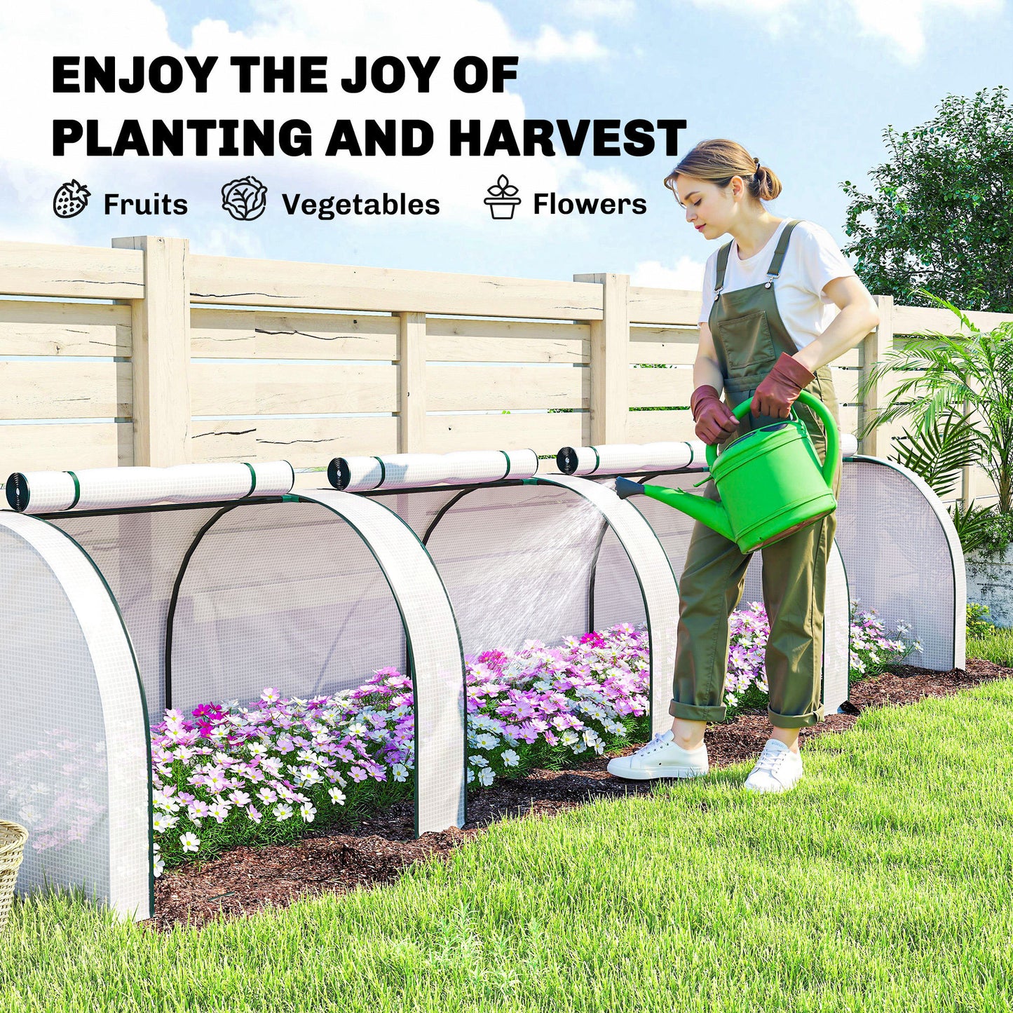 Outsunny 395 By 100 Cm Low Tunnel Greenhouse White With Powder Coated Steel Frame And PE Cover