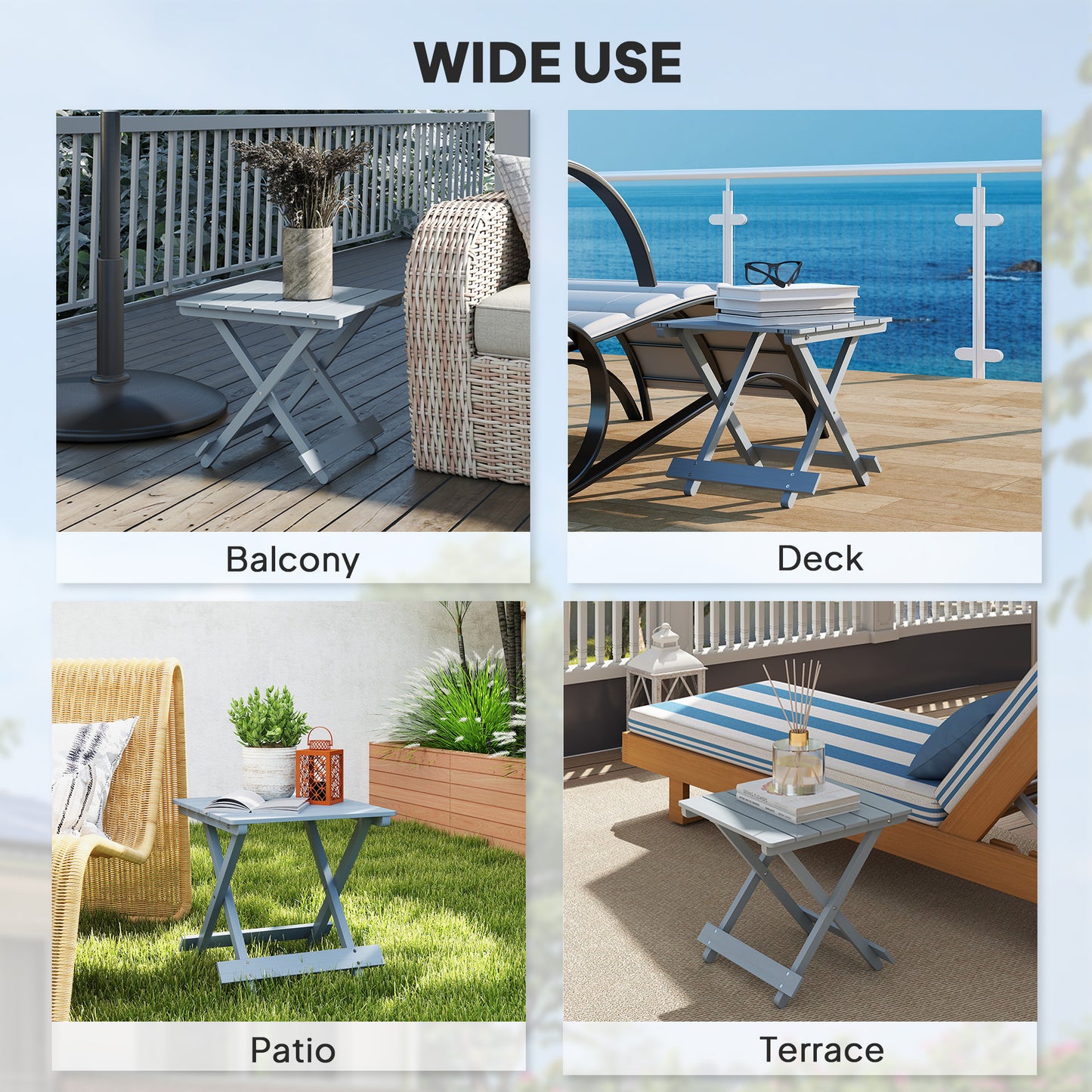 Outsunny Fir Wood Folding Coffee Table Lightweight Small Garden Table With Slatted Top Portable Balcony Side Table