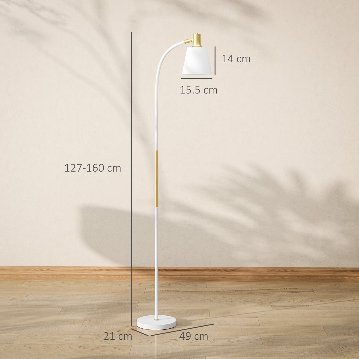 HOMCOM Adjustable Floor Lamp For Living Room With Reading Spotlight Max Height 160 Cm White Gold Finish E27 LED
