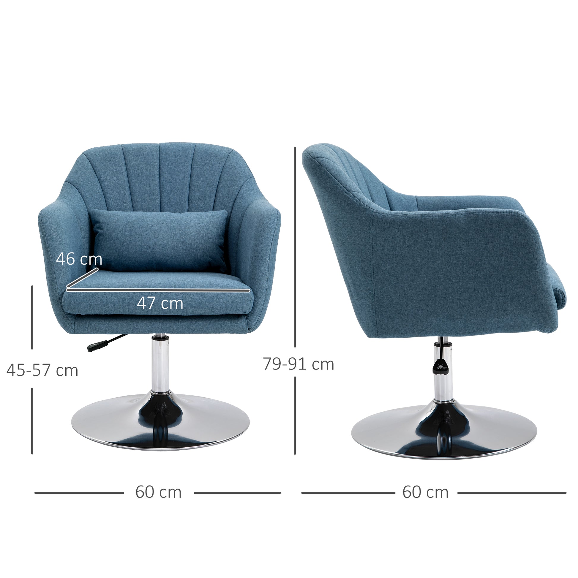 HOMCOM Swivel Accent Chair Contemporary Vanity Armchair Adjustable Height Thick Cushion Lumbar Support Armrest Bedroom Office - ALL4U RETAILER LTD