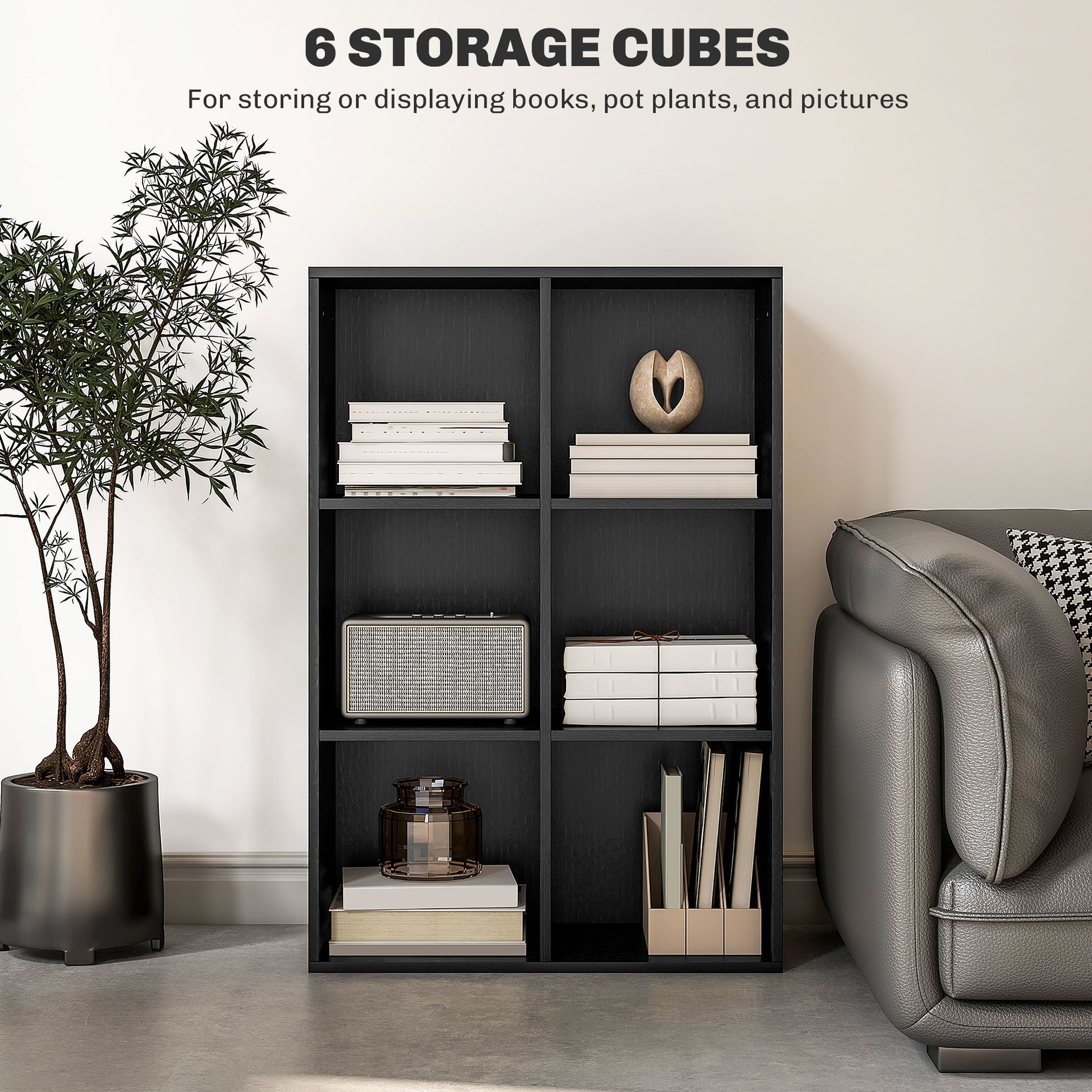 HOMCOM Modern Six-Cube Storage Shelf - Black Finish - ALL4U RETAILER LTD