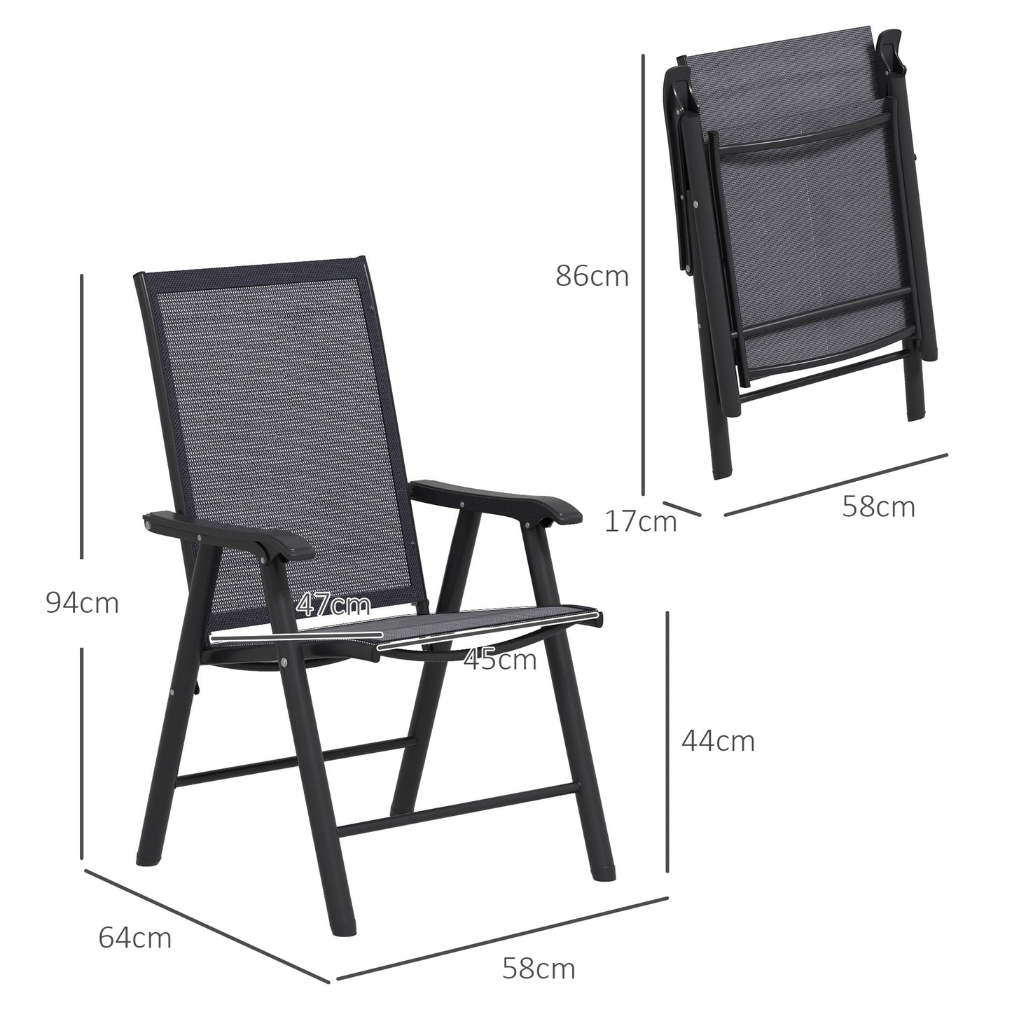 Outsunny Set of 6 Portable Folding Outdoor Chairs with Breathable Mesh Seats - Dark Grey Metal Frame - ALL4U RETAILER LTD