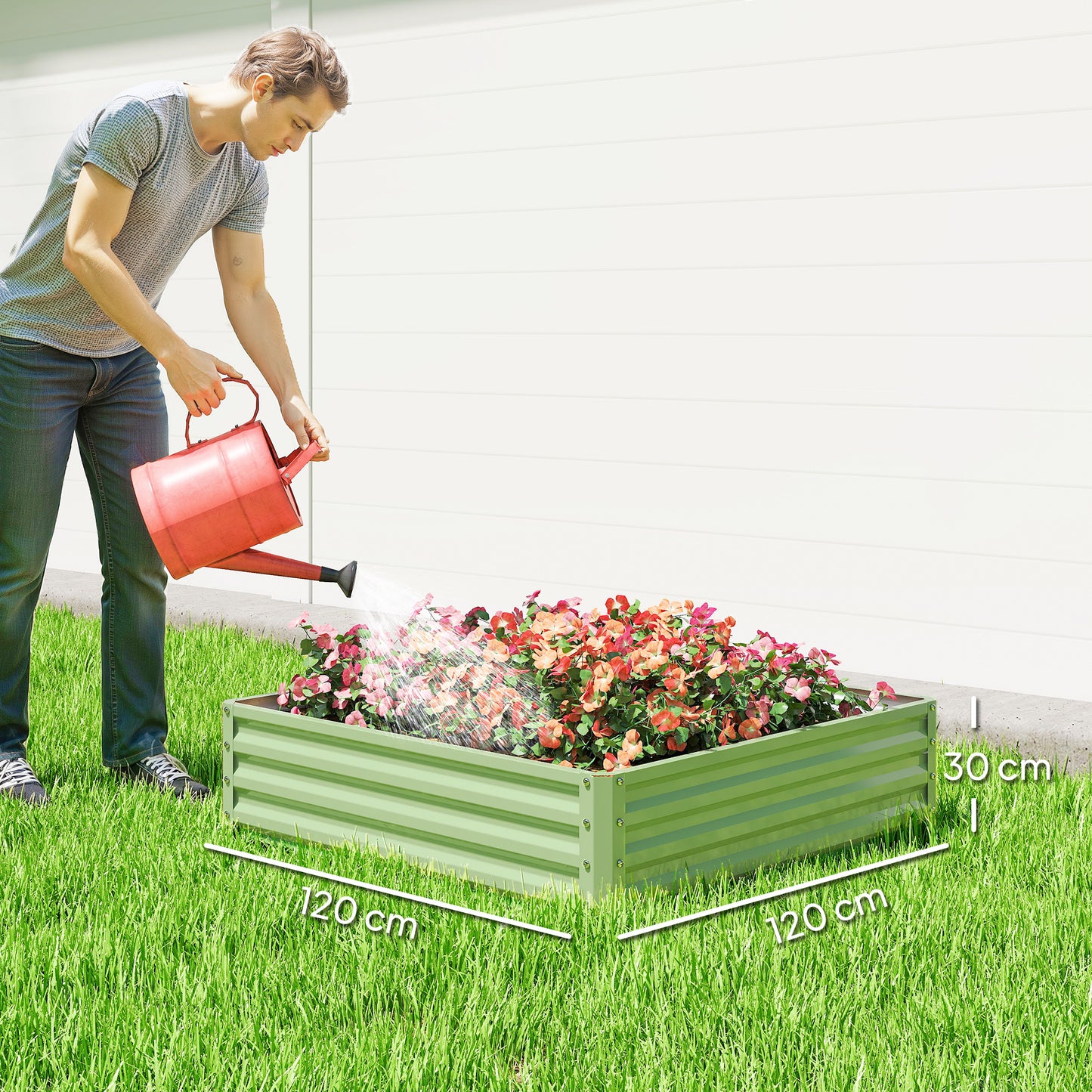 Outsunny Square Raised Garden Bed With Weatherized Steel Frame For Vegetables And Herbs 120 X 120 X 30cm Light Green