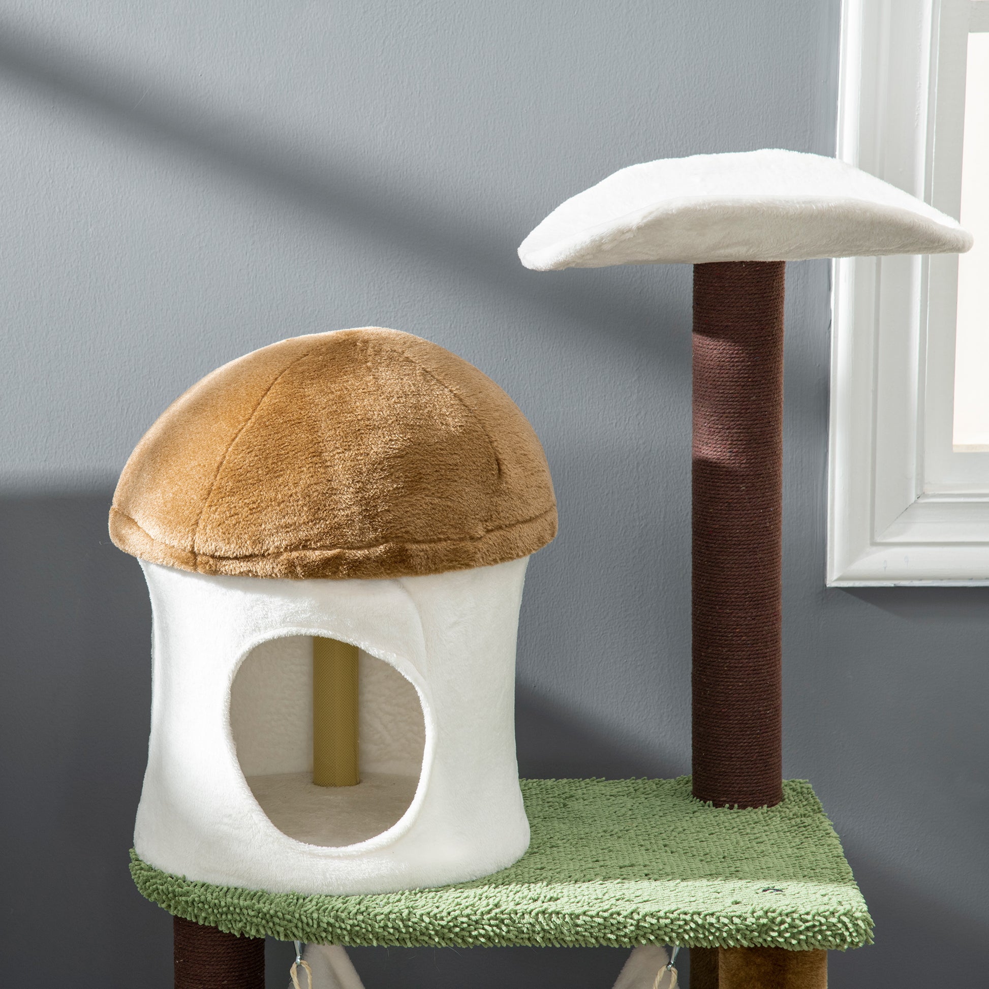 PawHut 100cm Cat Activity Center with Mushroom Condo, Scratching Posts, and Hammock in Green - ALL4U RETAILER LTD