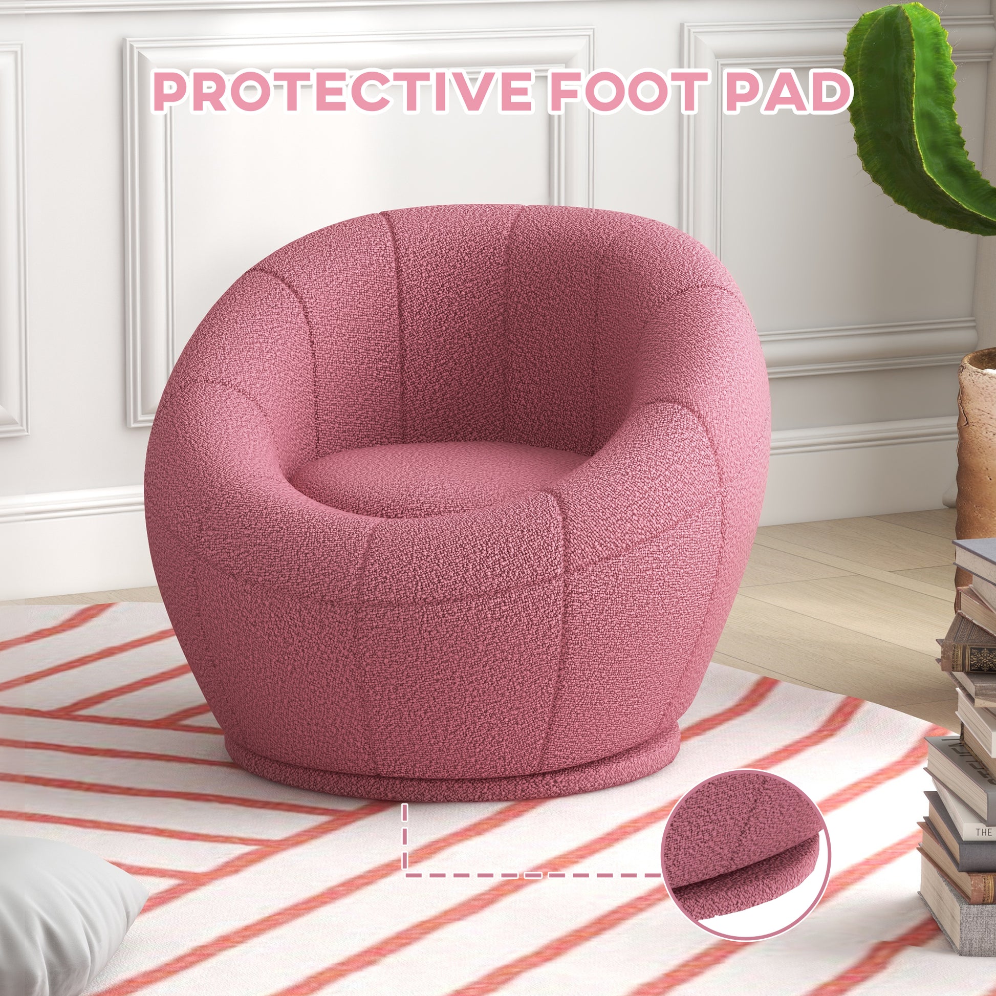 HOMCOM Stylish Pink Swivel Armchair, Comfortable Boucle Accent Chair for Living Room, Bedroom, and Home Office - ALL4U RETAILER LTD