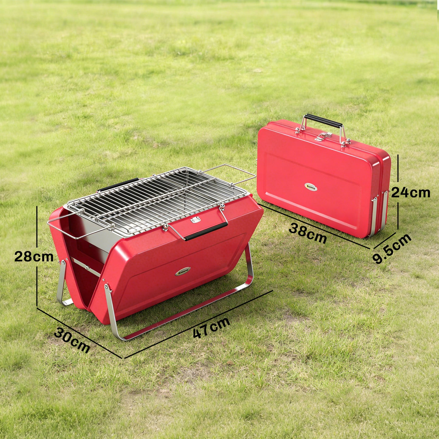 Outsunny Portable Mini Charcoal Grill With Suitcase Shell Folding Tabletop Outdoor BBQ Red