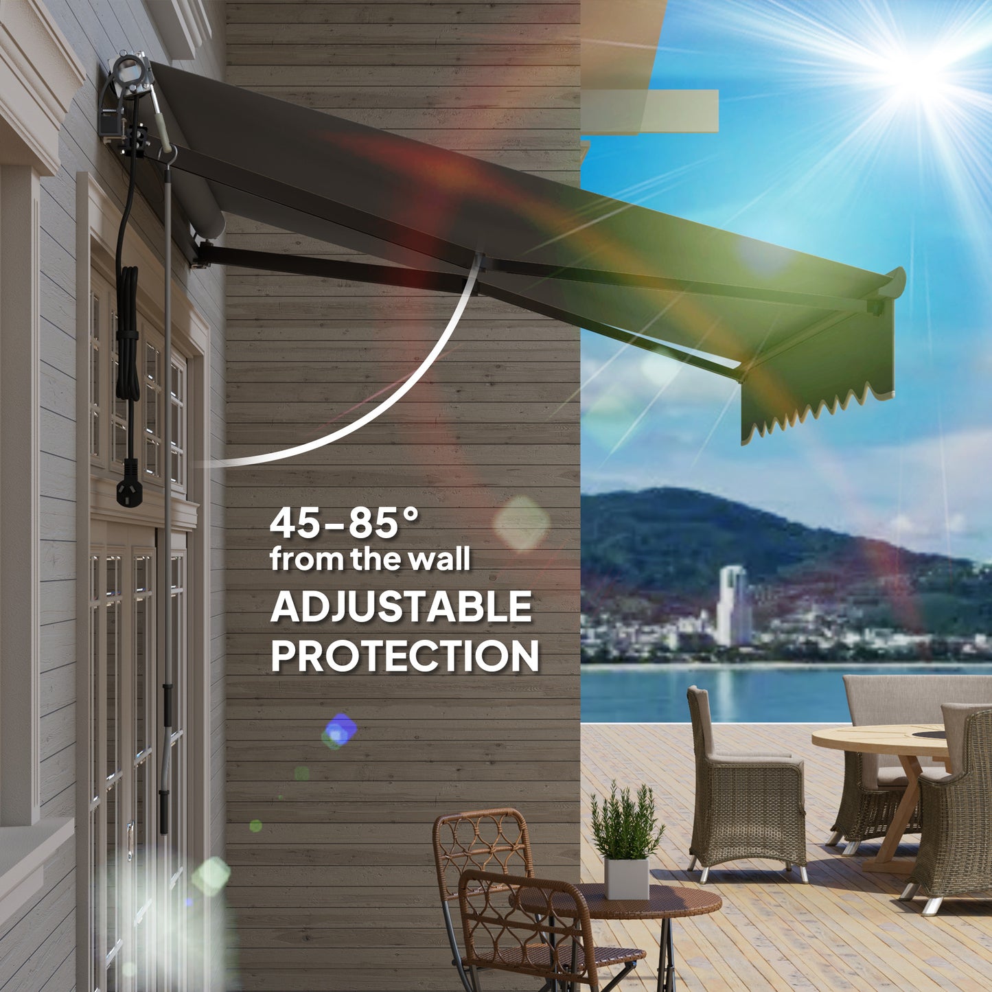 Outsunny 2.5m By 2m Electric Retractable Awning With Remote Control Aluminum Frame UV30 Sun Shade Canopy Dark Grey