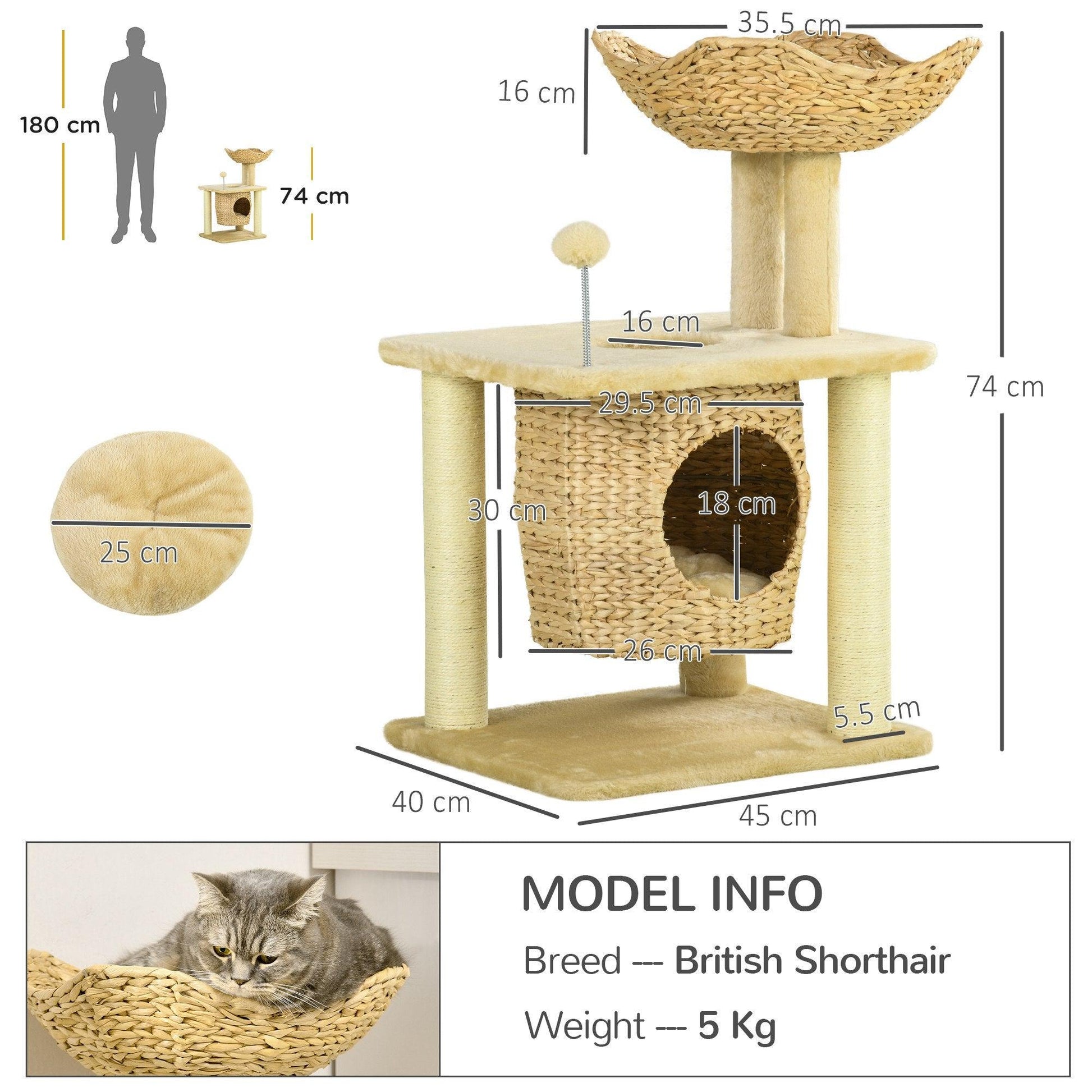 PawHut Cat Tree with Scratching Posts, Cat House, Bed, Washable Cushions - ALL4U RETAILER LTD
