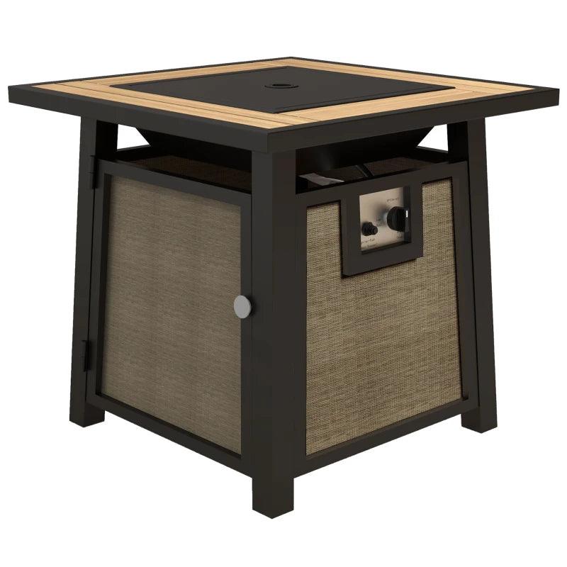 Outsunny 50,000 BTU Gas Fire Pit Table with Cover and Glass Beads - Brown Outdoor Propane Firepit - ALL4U RETAILER LTD