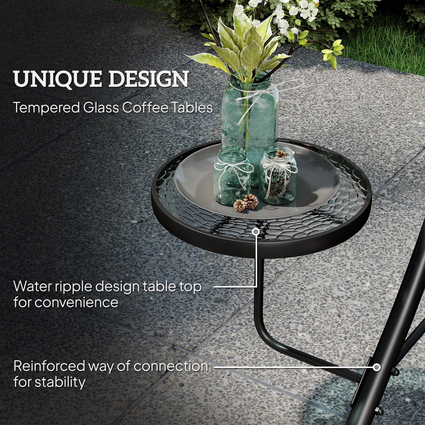 Outsunny Three Seater Garden Swing with Adjustable Canopy Black Grey Cushioned Seat and Back