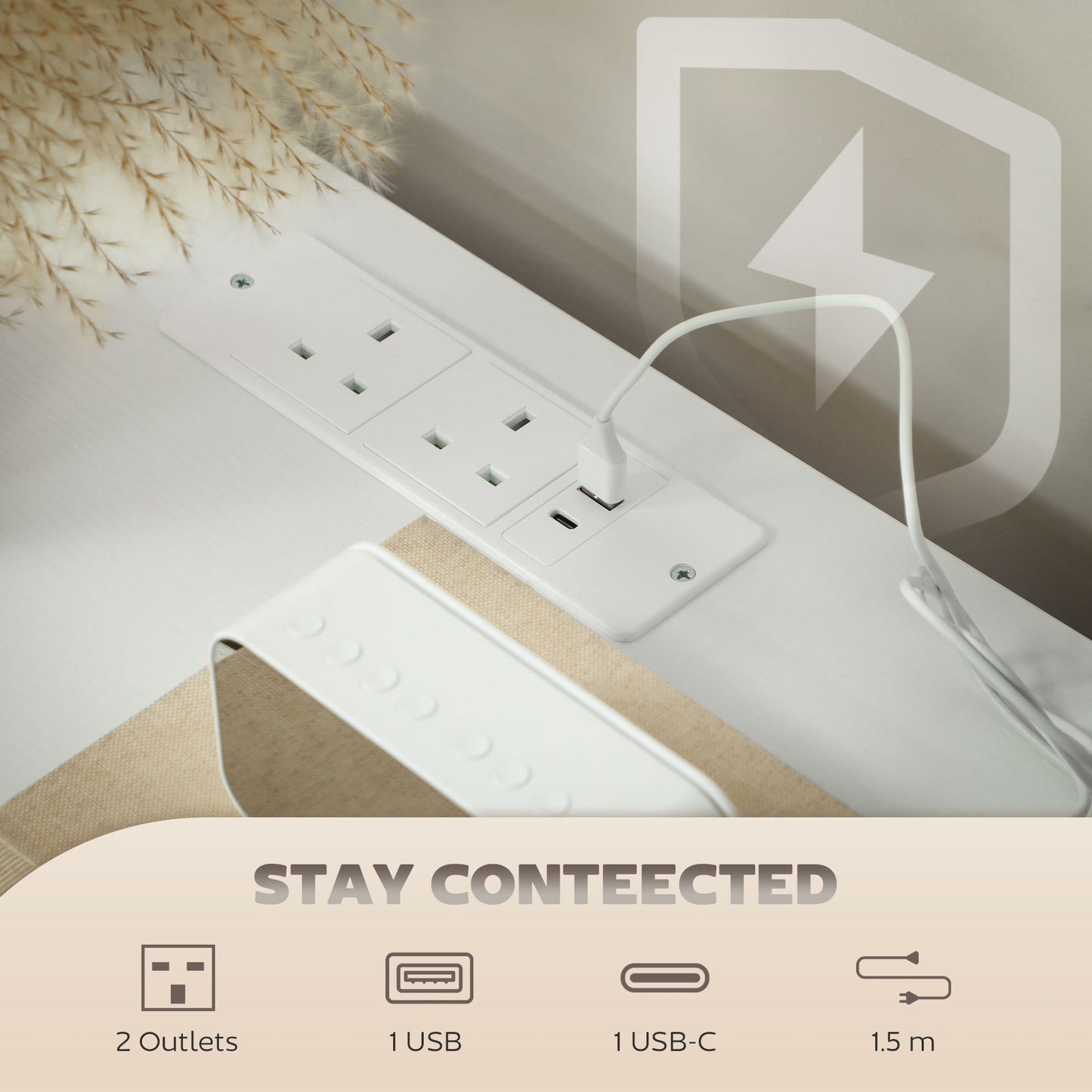 HOMCOM Boucle Chest Of Drawers With 8 Fabric Drawers And Charging Station 2 USB 2 AC Ports Steel Frame Cream White