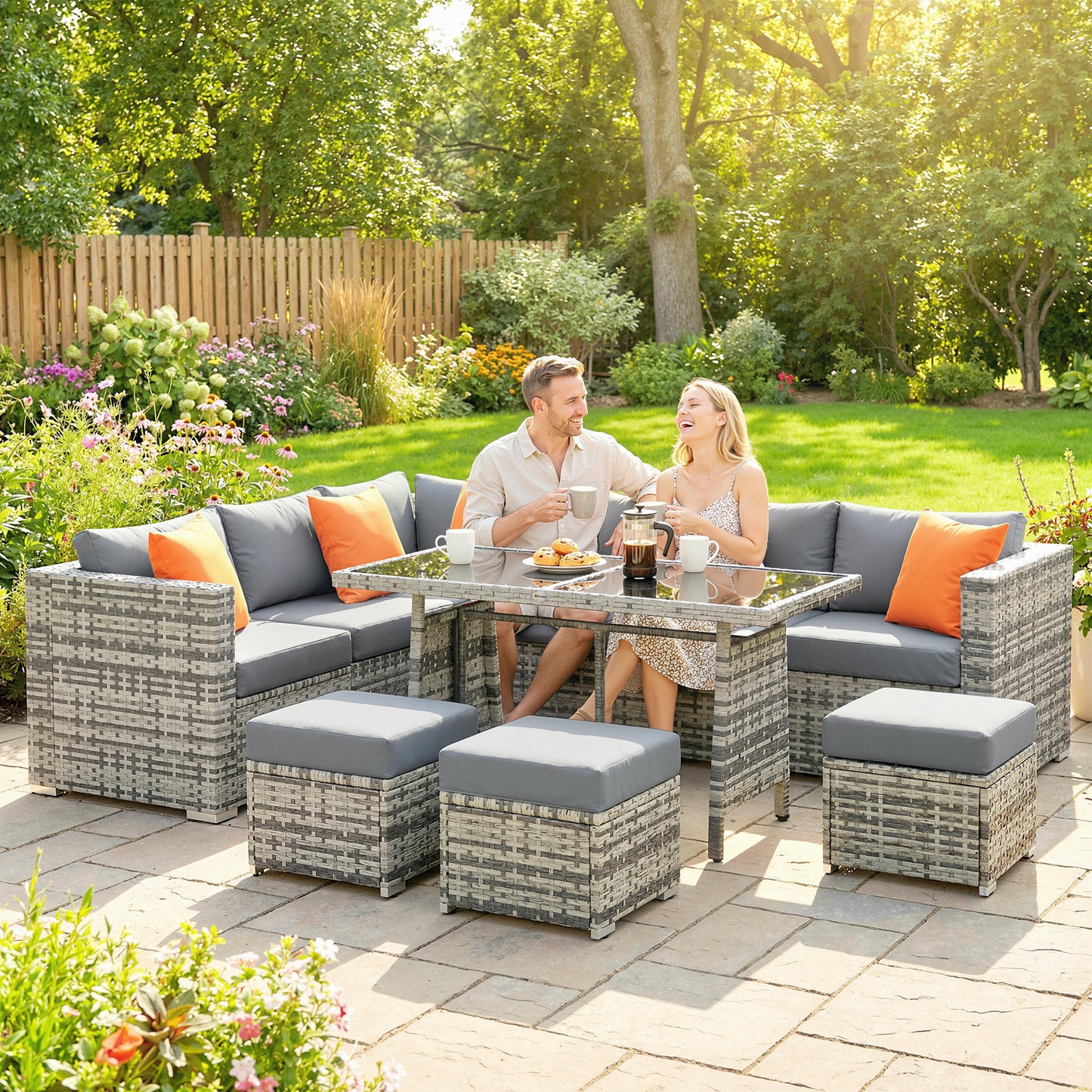 Outsunny 10 Piece Rattan Garden Furniture Set With 2 Corner Sofas 4 Chairs 4 Stools And Coffee Table For Outdoor Patio