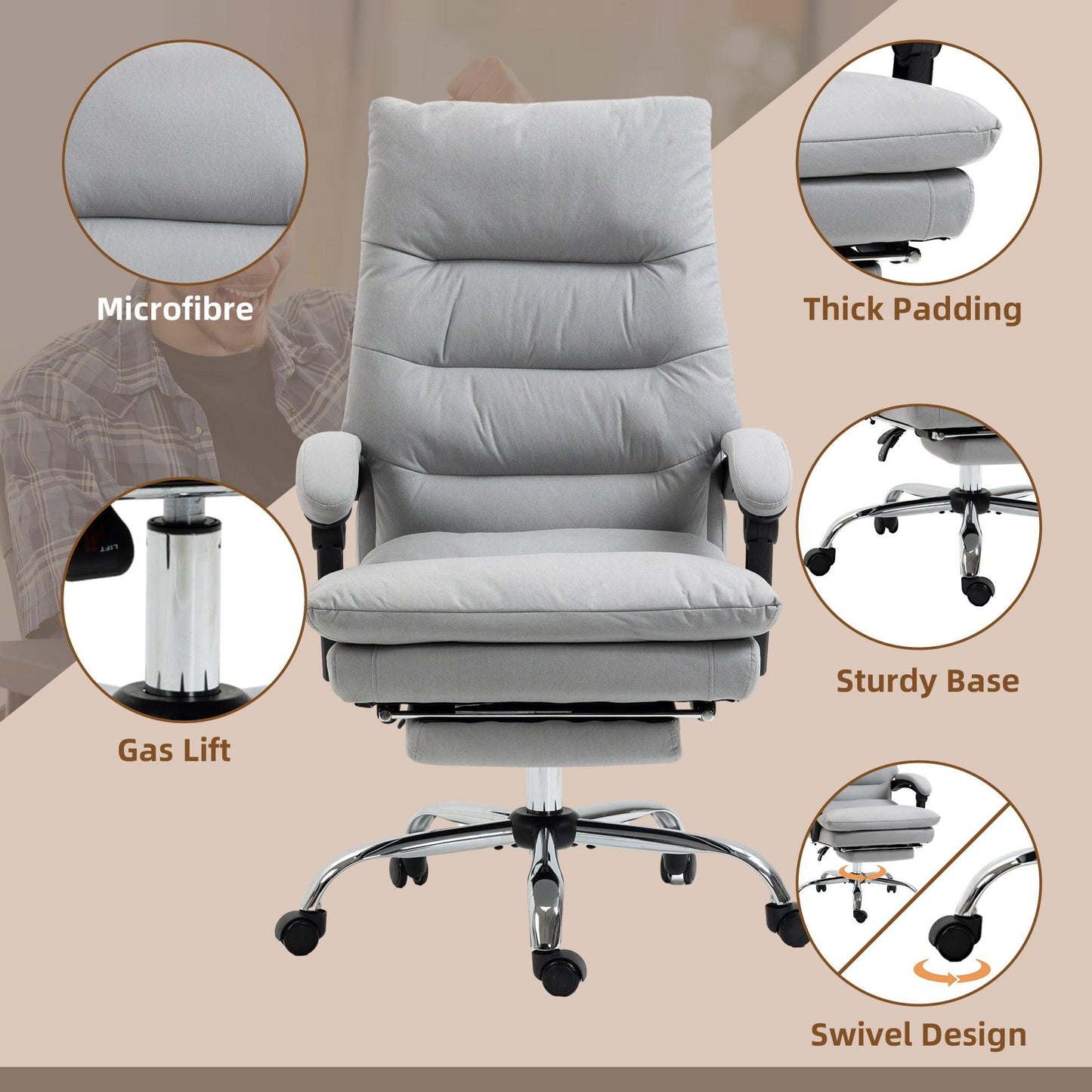 Vinsetto Microfibre Vibration Massage Office Chair with Heat, Footrest, Grey - ALL4U RETAILER LTD