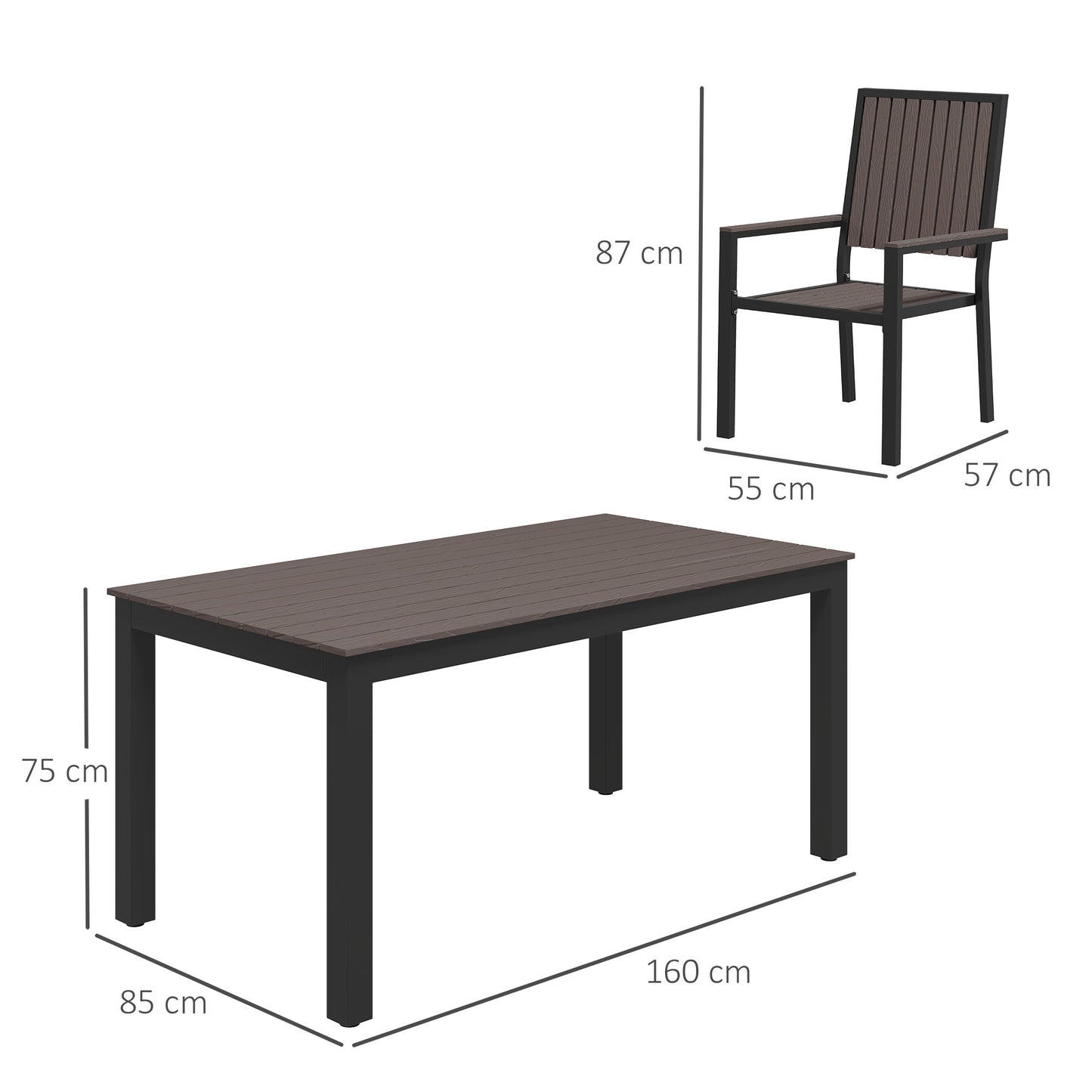 Outsunny 6 Seater Outdoor Garden Dining Set With Stackable Chairs Aluminium Frame Rectangular Plastic Top Brown
