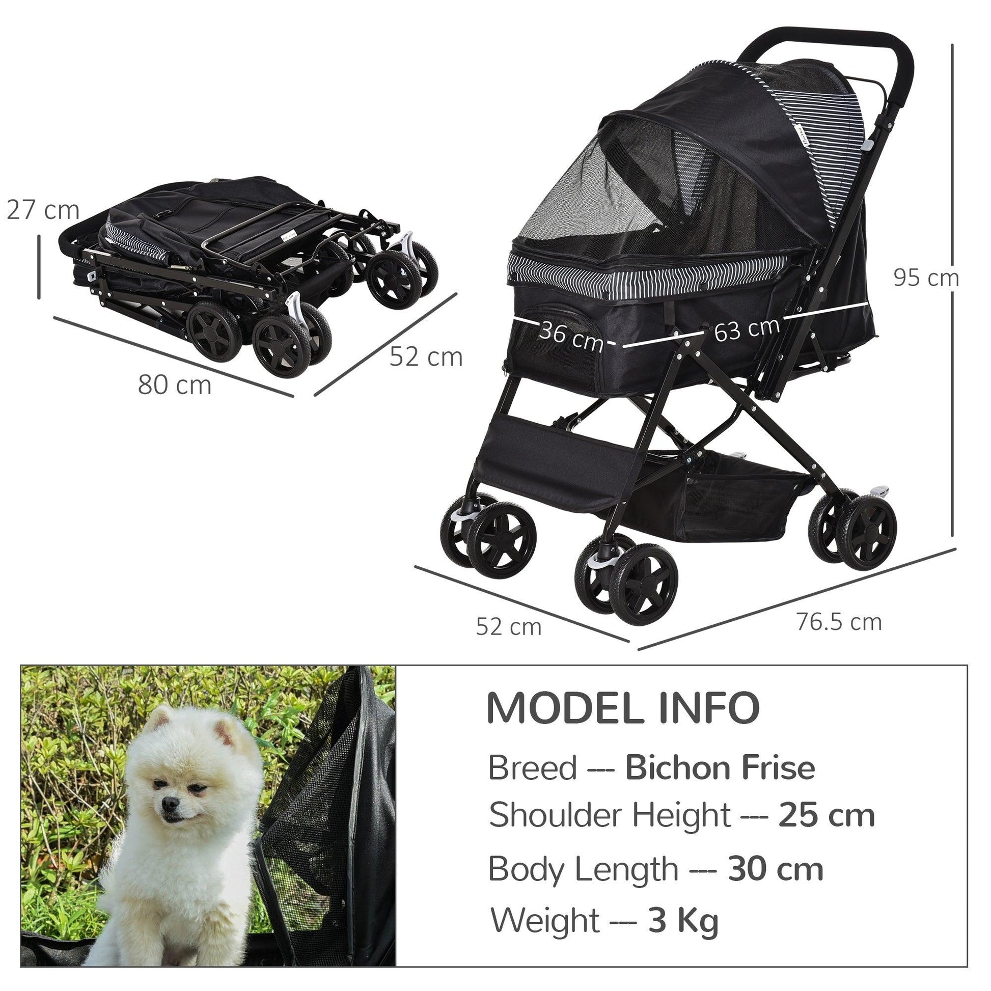 PawHut Pet Stroller Foldable Travel Carriage - ALL4U RETAILER LTD