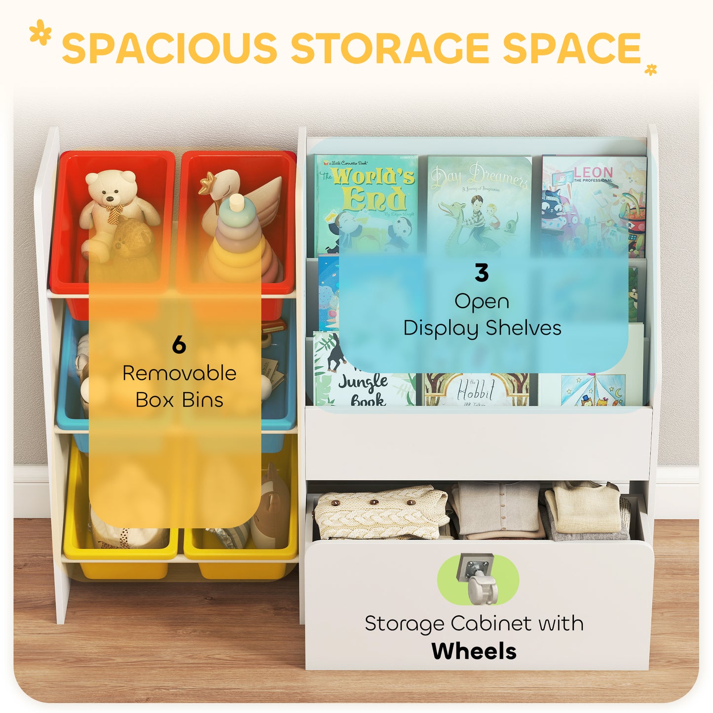 AIYAPLAY 3 Tier Toy Organiser Shelf With 6 Removable Bins Multicoloured For Bedroom Nursery