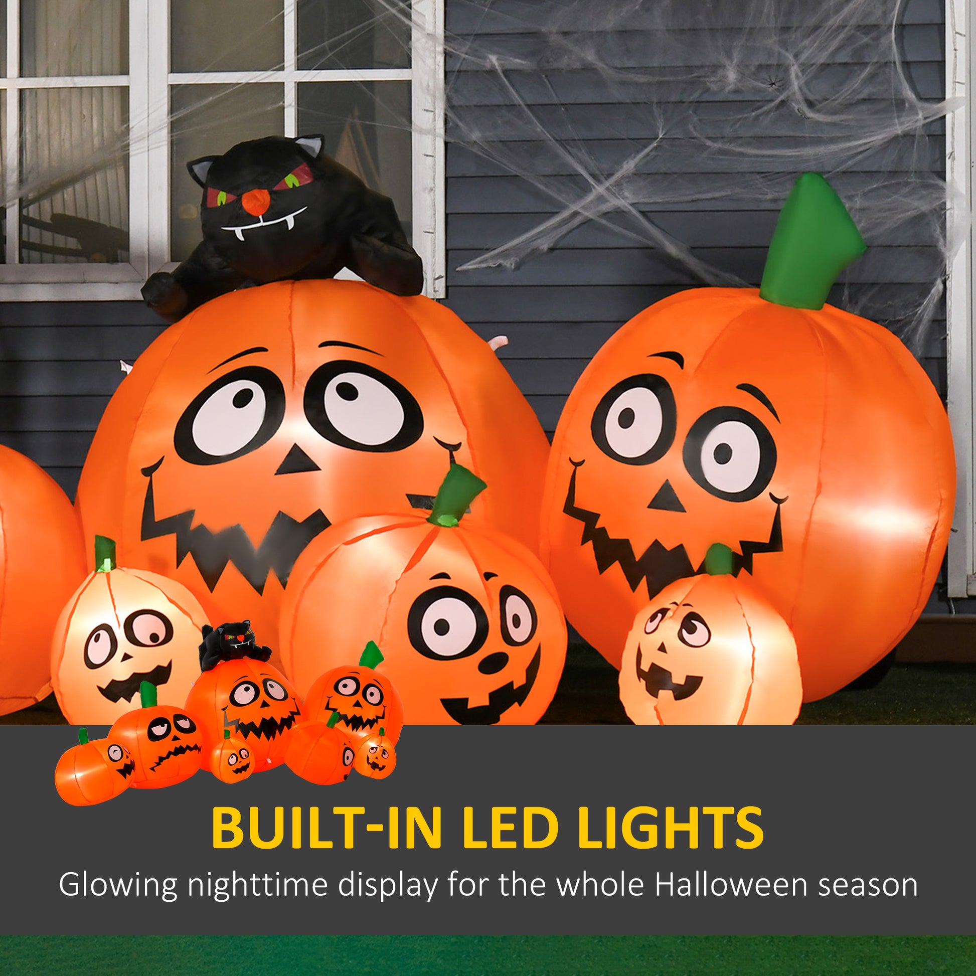 HOMCOM Inflatable Halloween Pumpkin & Cat Decoration with LED Lights for Spooky Indoor/Outdoor Fun - ALL4U RETAILER LTD