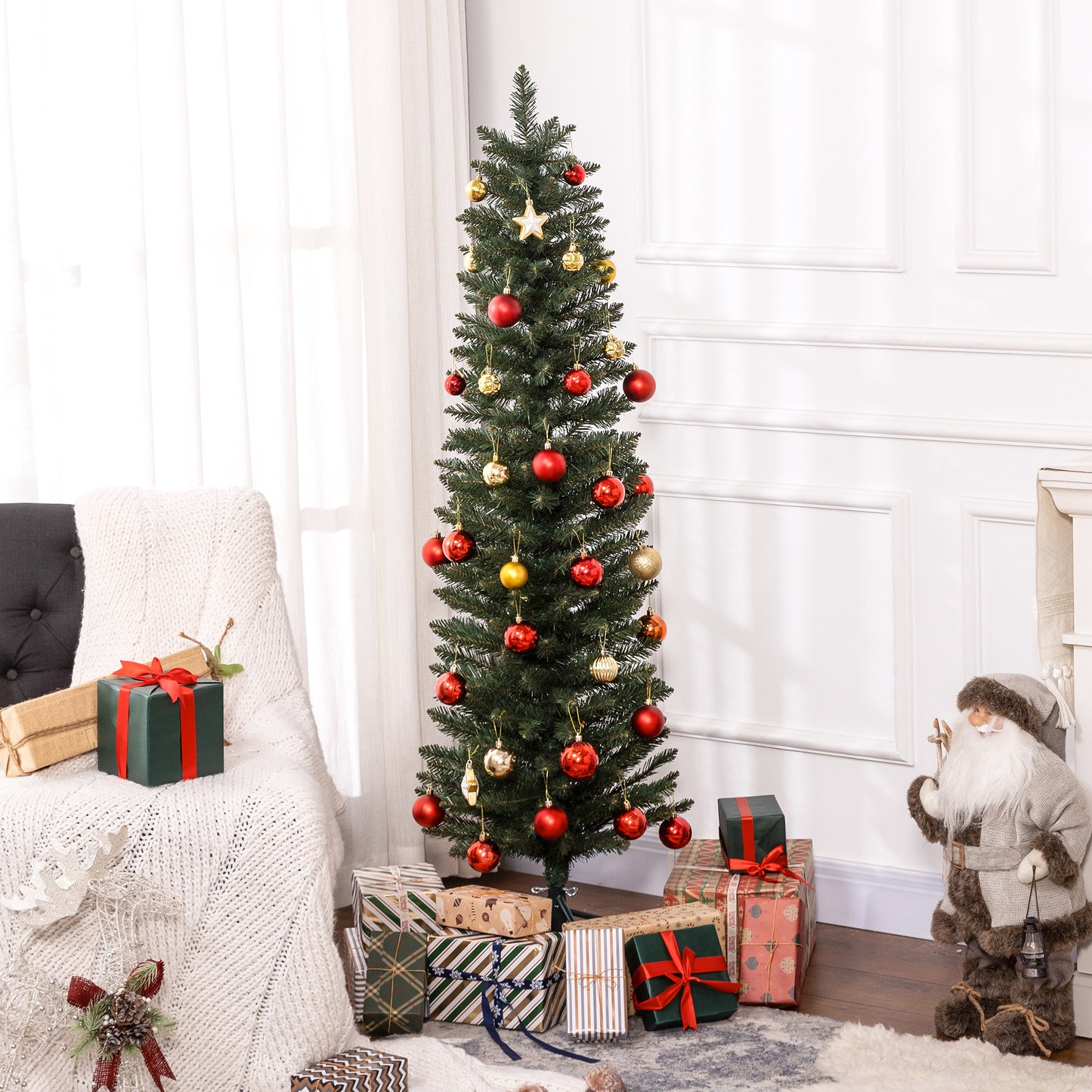 HOMCOM 5ft Slimline Artificial Pencil Christmas Tree - Green - ALL4U RETAILER LTD