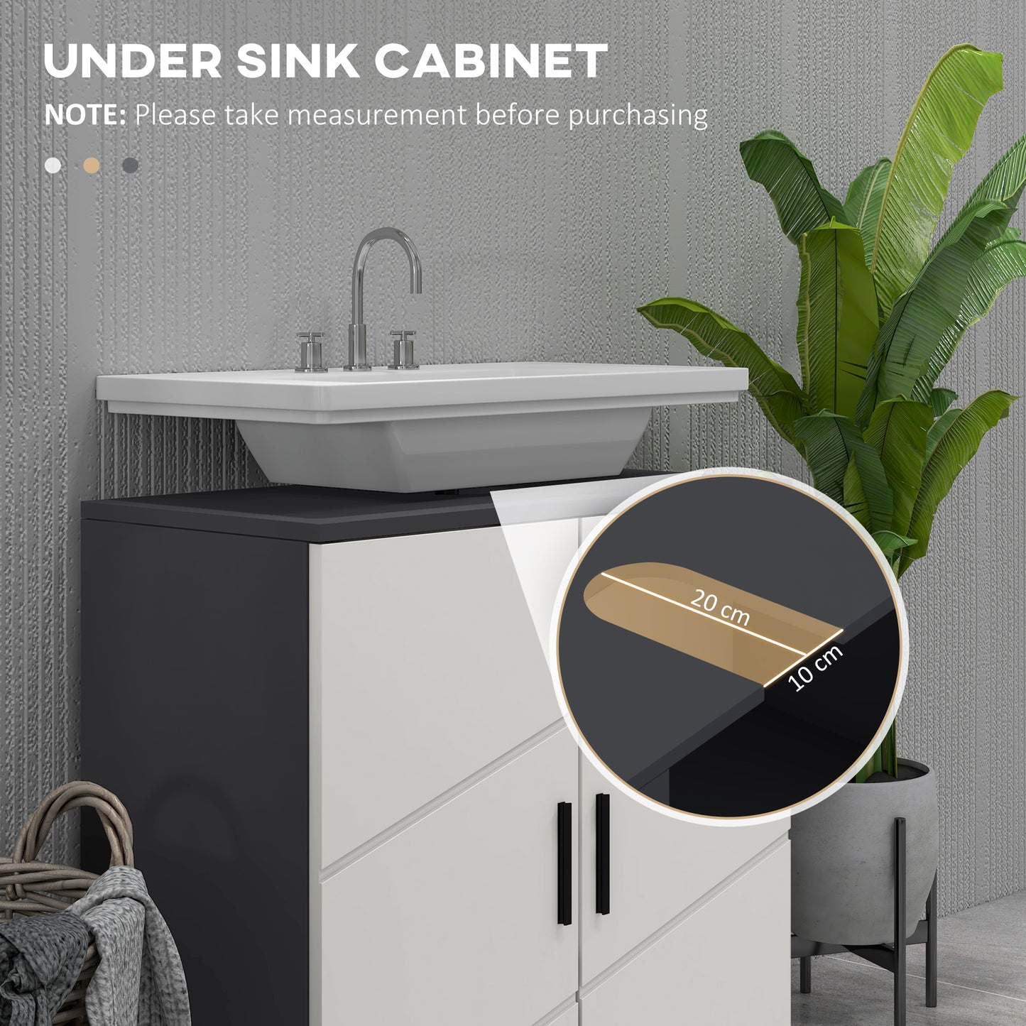 Kleankin Under Sink Cabinet Bathroom Vanity Unit Floor Basin Storage Cupboard Double Doors Shelf 60x30x60 cm Light Grey - ALL4U RETAILER LTD