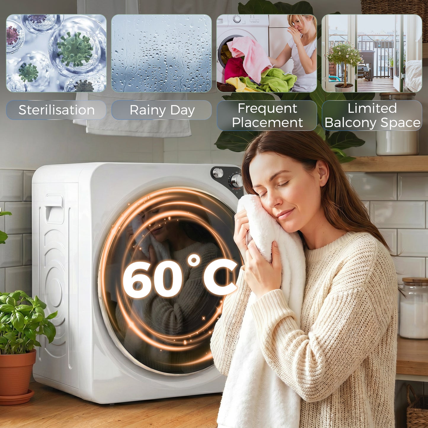 HOMCOM 5kg Vented Tumble Dryer 1000W Compact With 5 Drying Modes Stainless Steel Drum White