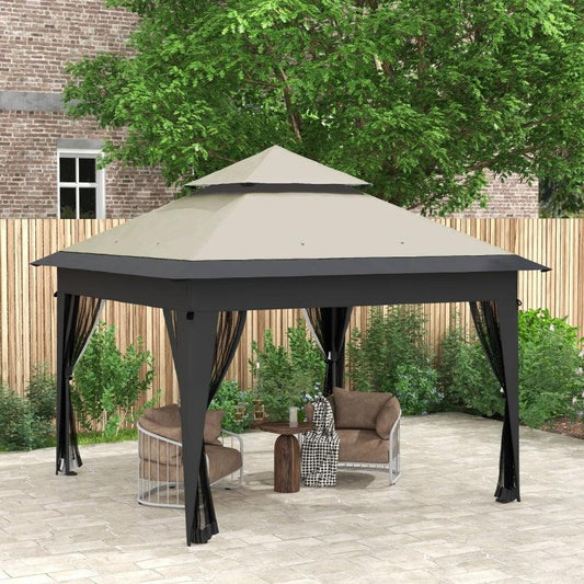 Outsunny 3x3m Pop-Up Gazebo with Mosquito Netting | Easy-Up Marquee Party Tent | 1-Button Push | Double Roof | Height Adjustable Instant Shelter | Grey | Includes Carry Bag & Sandbags - ALL4U RETAILER LTD