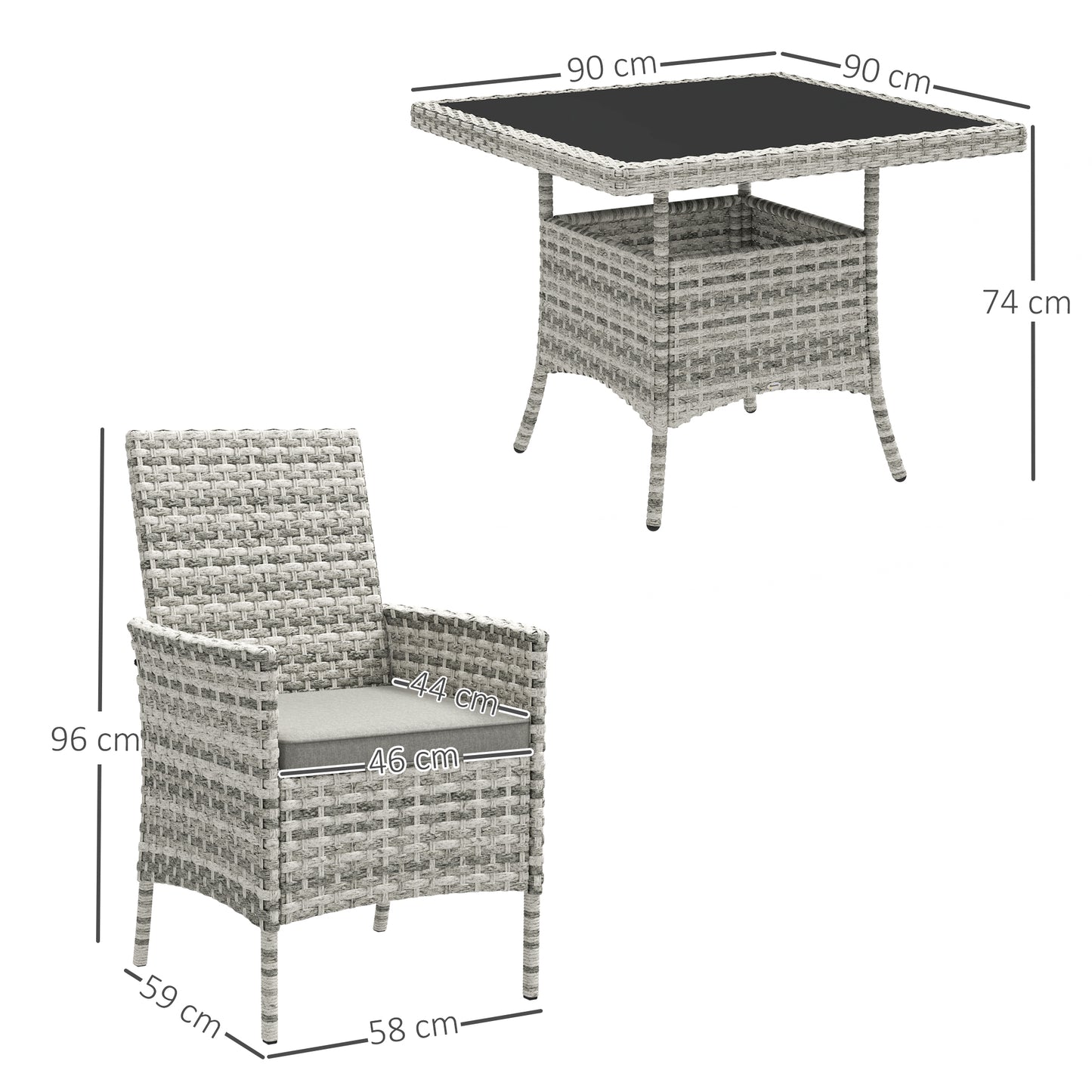 Outsunny Rattan Outdoor Dining Set 4 Seater With Cushions Square Glass Table Garden Furniture