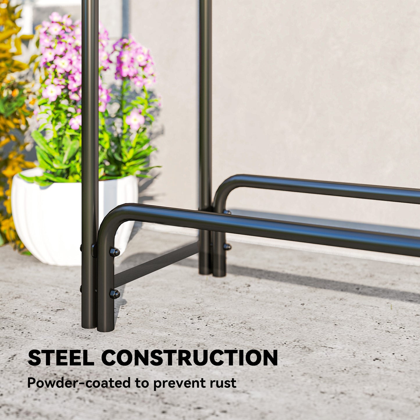 Outsunny Firewood Rack With Waterproof Cover, Heavy Duty Metal Log Storage For Outdoor Indoor Fireplace, 300x36x99 Cm