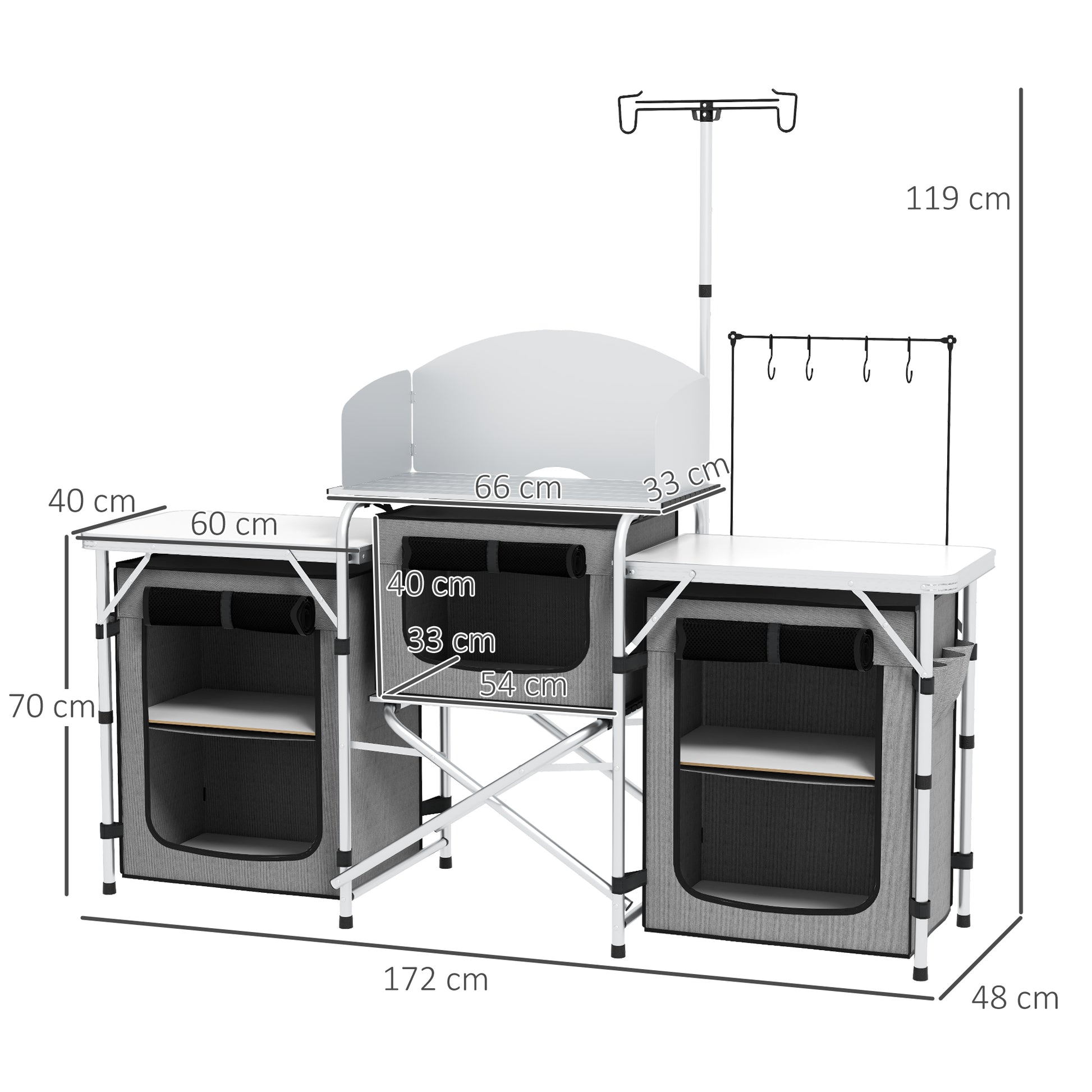 Outsunny Portable Aluminium Camping Kitchen with Windshield & Storage Solutions for BBQ Adventures - ALL4U RETAILER LTD