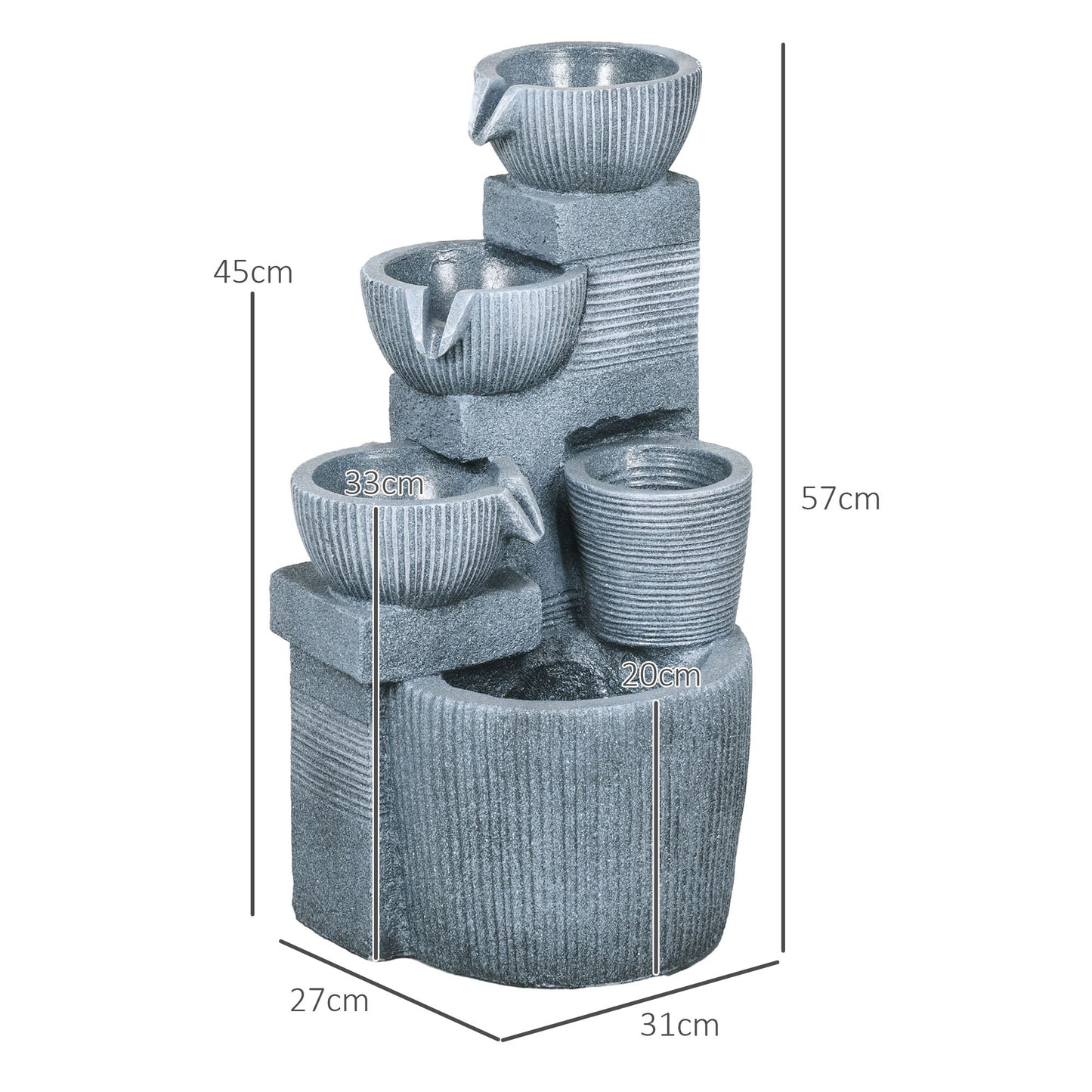 Outsunny Solar Powered Outdoor Water Fountain Four Tier Zen Garden Decoration Dark Grey